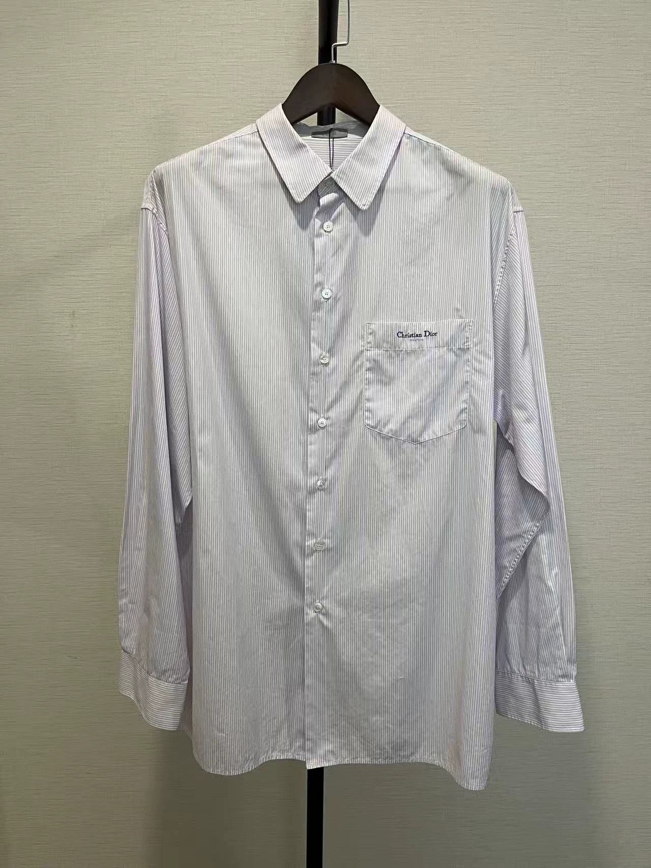 Dior Dior men's pink vertical stripe embroidered logo 40 shirt Size US XXS / EU 40 - 1 Thumbnail