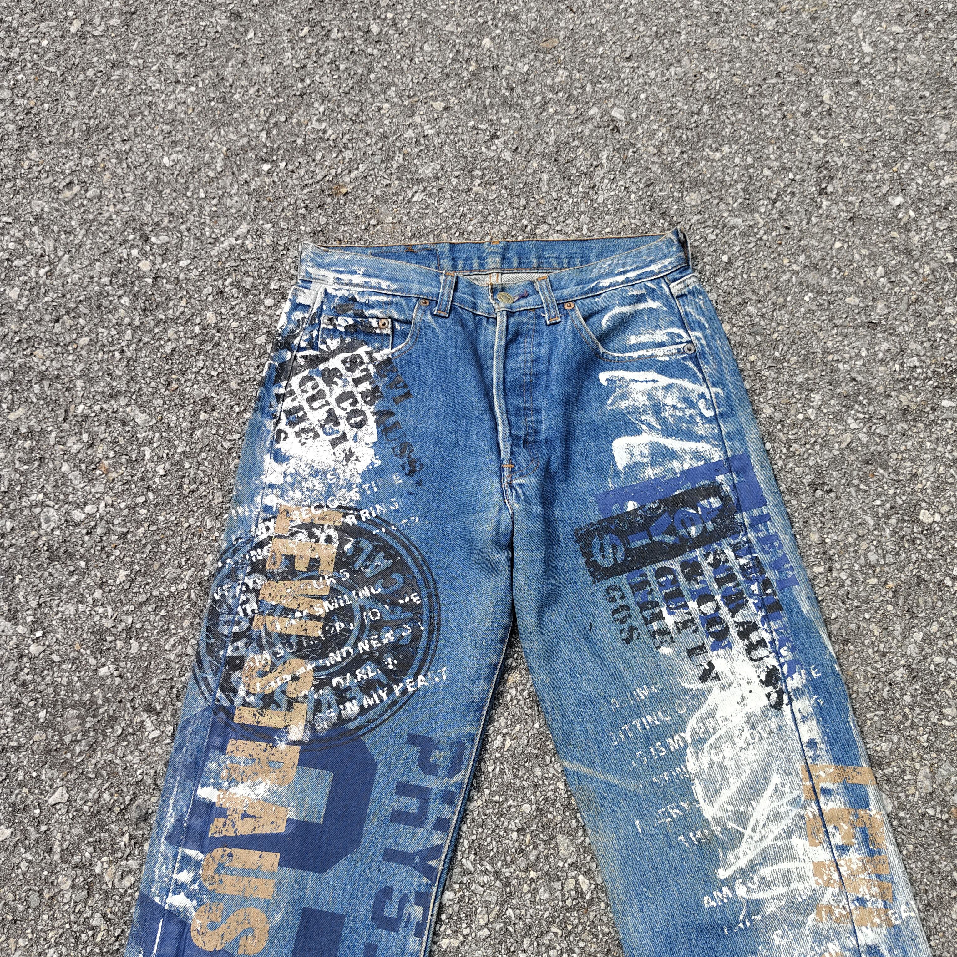 Levi's RARE 90s Levi's 501 Painted Logo Art Graffiti Limited Jean Size US 29 - 3 Thumbnail