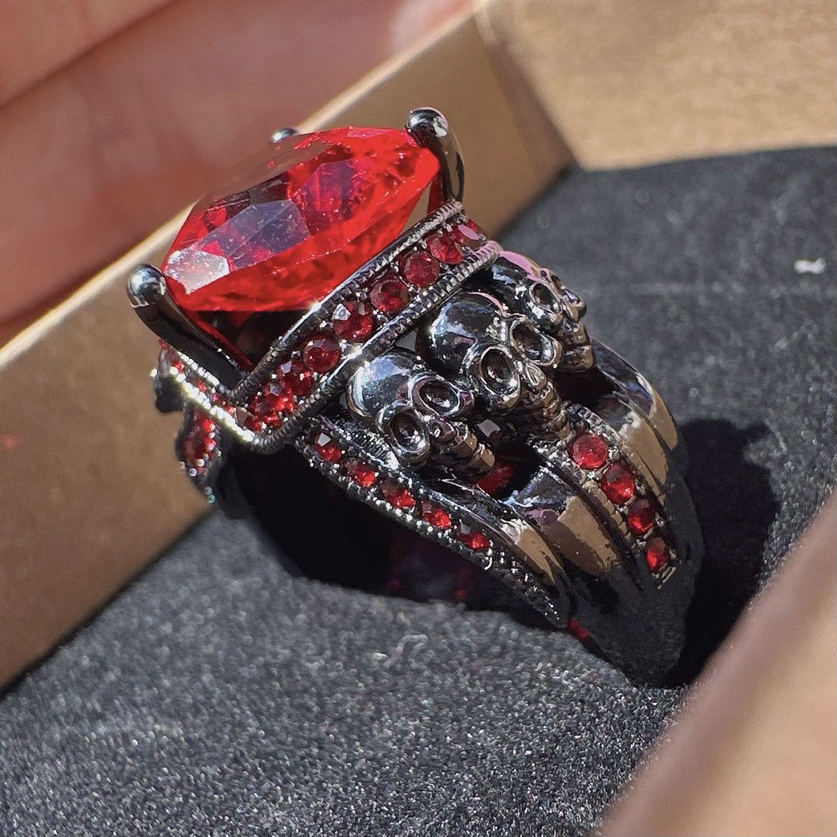 Designer Ed Force red diamond crystal paved black tone skeleton Size ONE SIZE - 1 Thumbnail