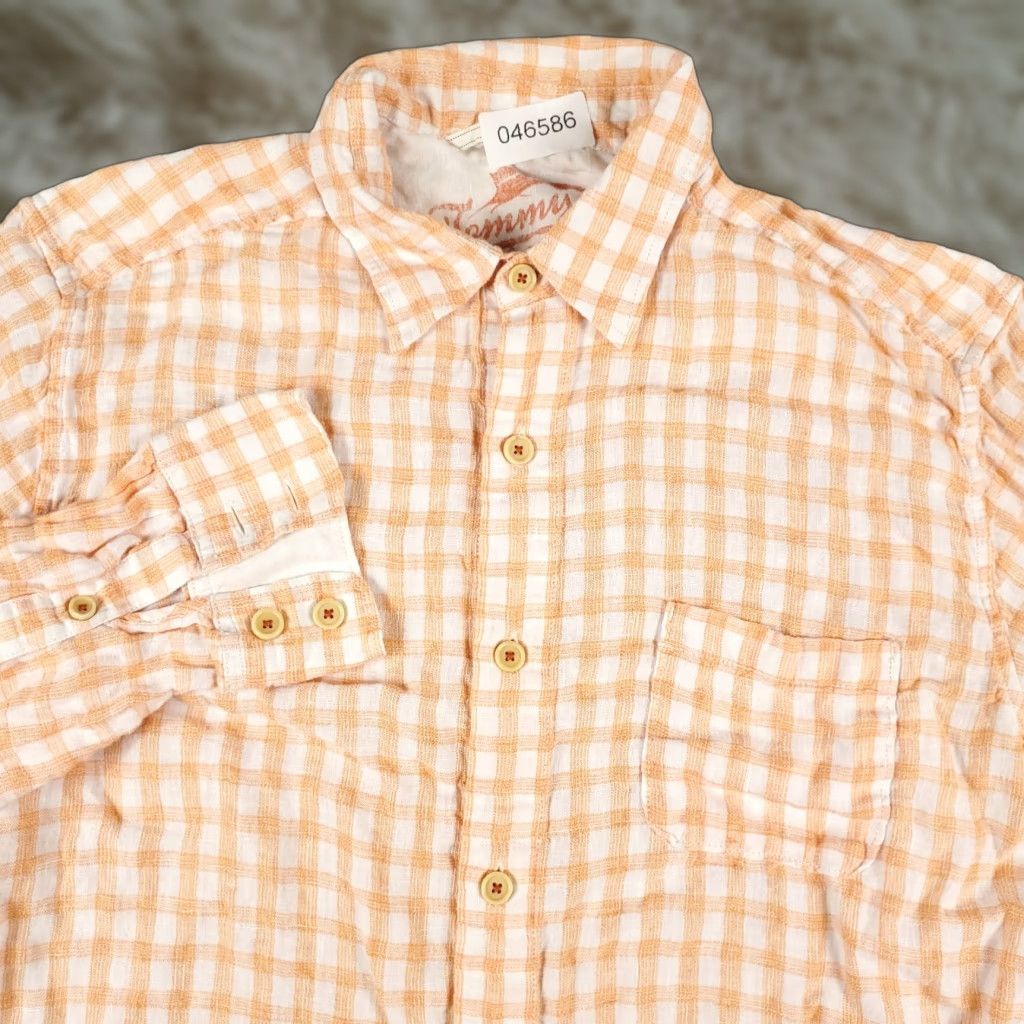 Tommy Bahama Tommy Bahama Men's Medium Orange Plaid Linen Button-Up Long Sleeve Shirt Size US M / EU 48-50 / 2 - 1 Thumbnail