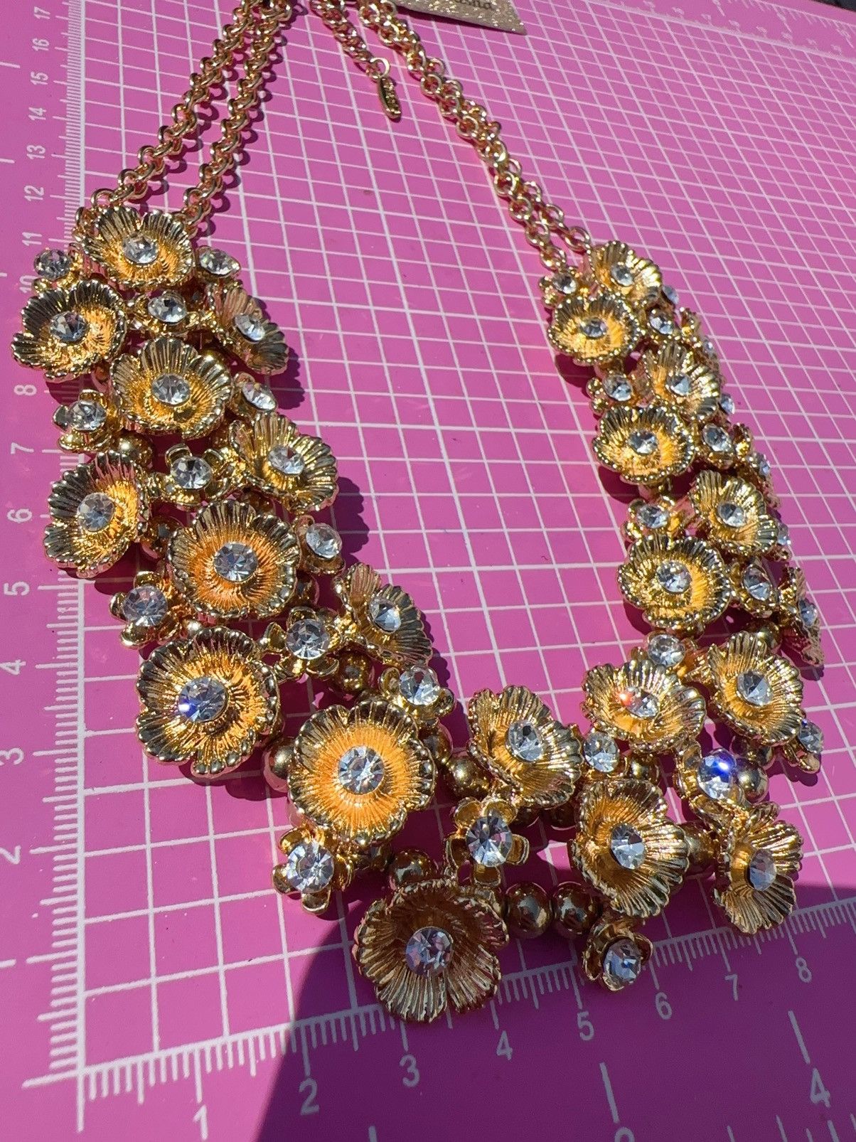 Designer Natasha gold tone flower with crystal Statement Adjustabl Size ONE SIZE - 4 Thumbnail
