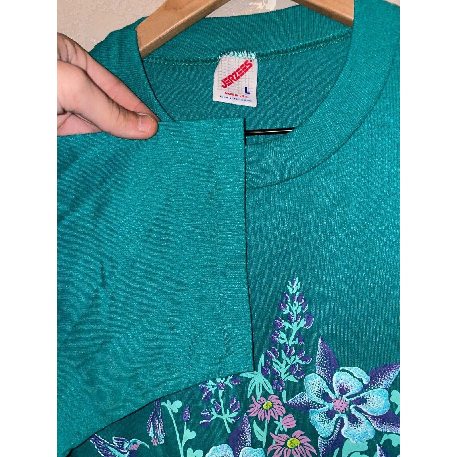 Jerzees Vintage Nashville Flower Shirt Wildflowers Teal Tee 90s L Size US L / EU 52-54 / 3 - 8 Thumbnail
