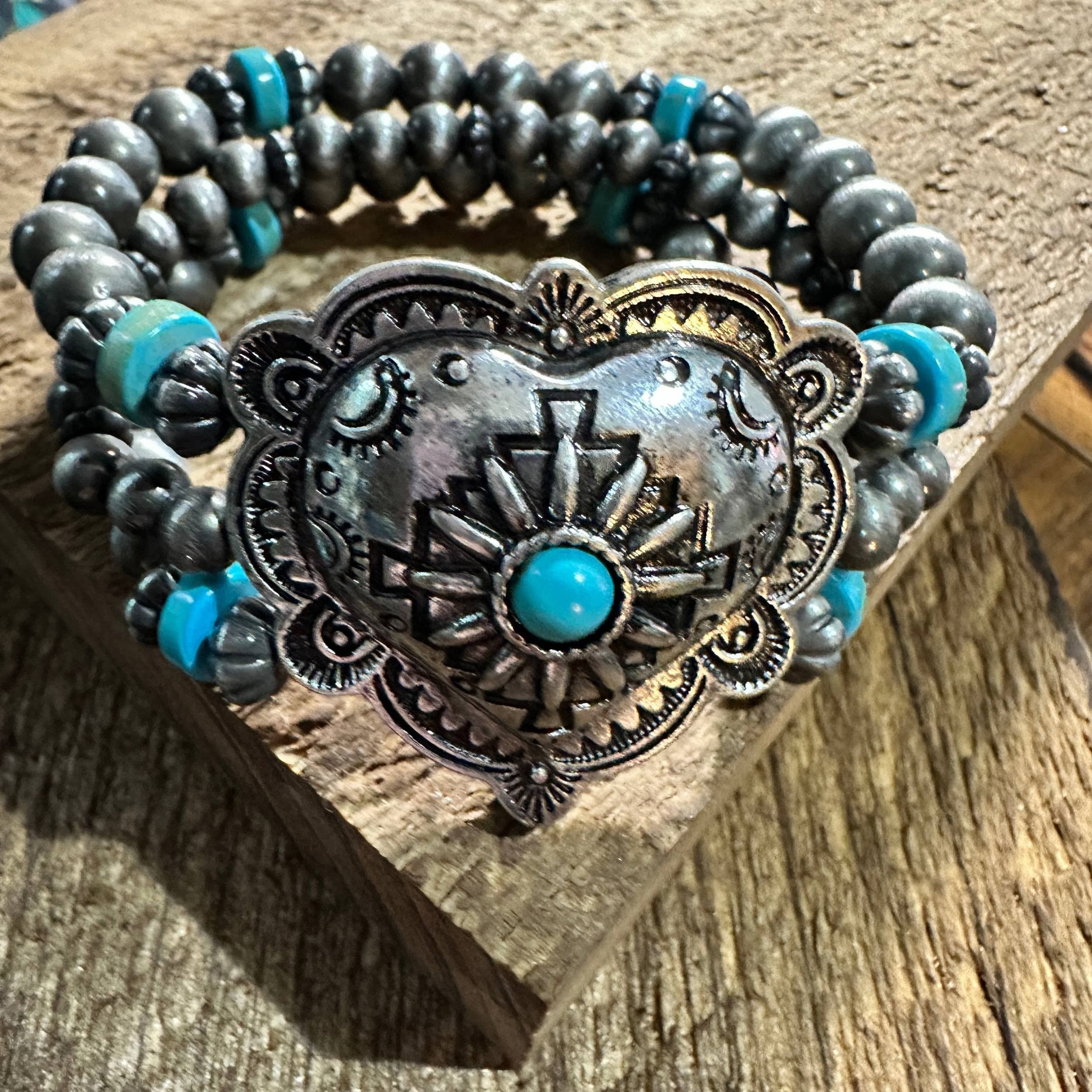 Other Silver Western Heart Navajo Turquoise Beads Bracelet for Sty Size ONE SIZE - 4 Thumbnail