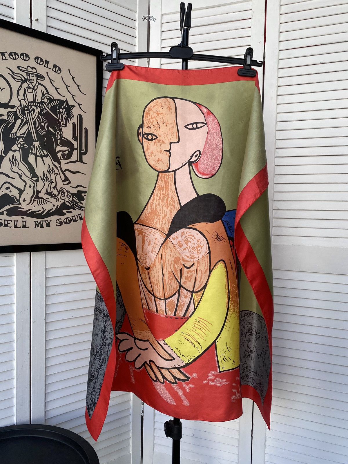 Japanese Brand Vintage 90s Pablo Picasso Figure Abstract Silk Chiffon Scarf Size ONE SIZE - 5 Thumbnail