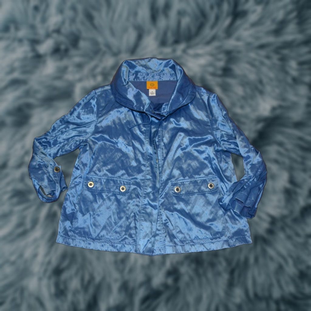 Vintage VINTAGE Ruby Rd Jacket Womens Blue Convertible Collar Shimmer Button Crinkle 16 Jeans/Denim-Style Size XXL / US 16-18 / IT 52-54 - 1 Thumbnail