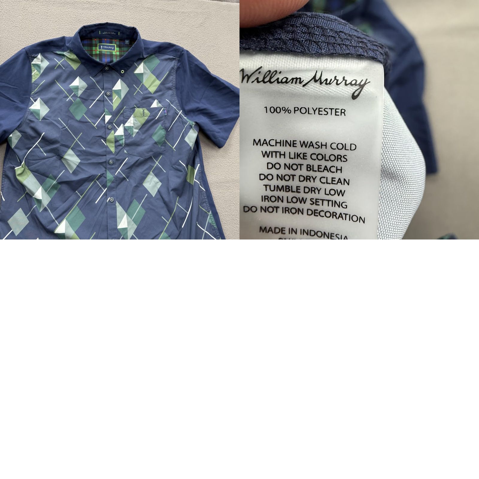 Vintage William Murray Shirt Mens Large Blue Golf Button-Up Short Sleeve Casual Size US L / EU 52-54 / 3 - 8 Thumbnail