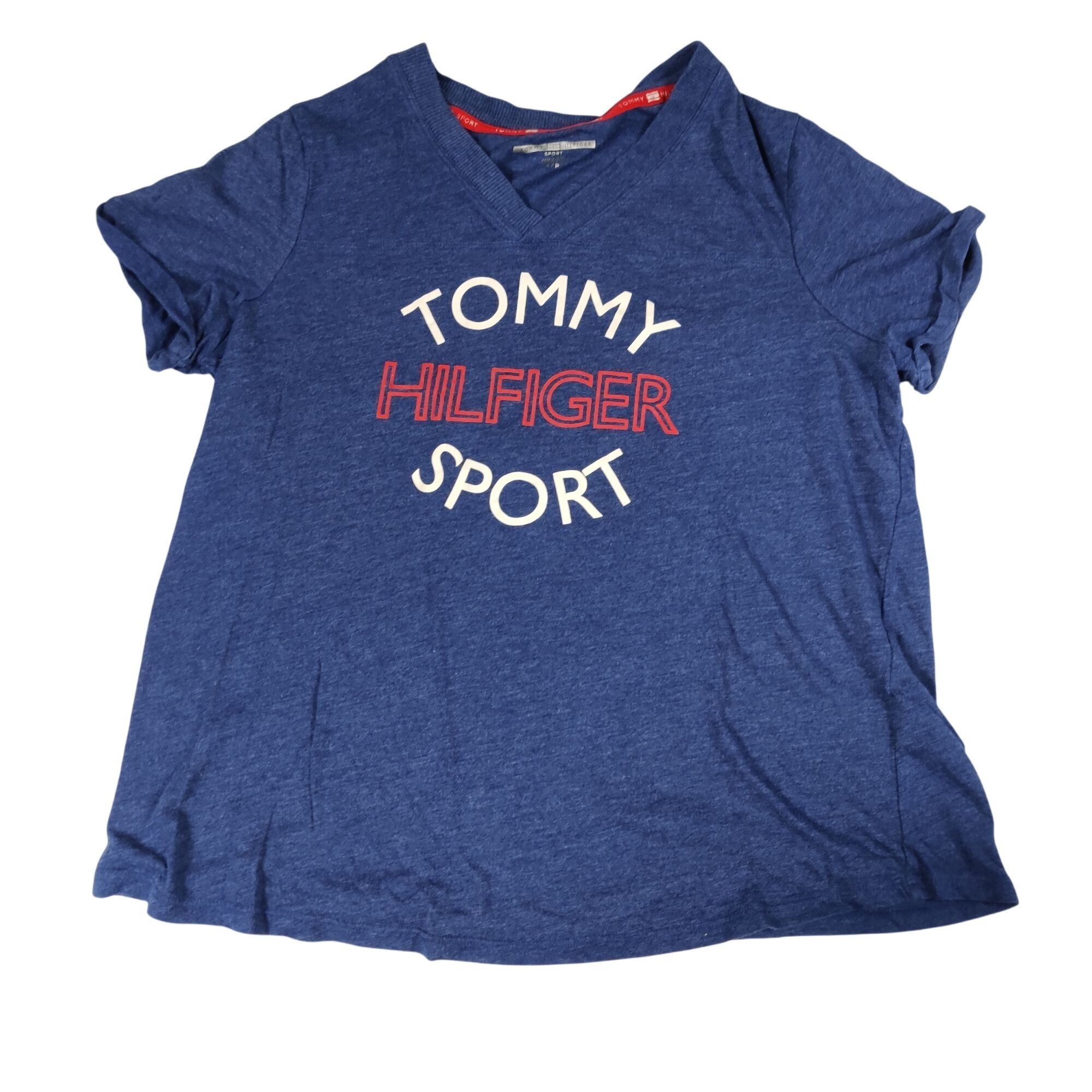 Tommy Hilfiger Tommy Hilfiger Sport S Blue V-Neck Logo Tee Graphic T-Shirt Size S / US 4 / IT 40 - 2 Thumbnail