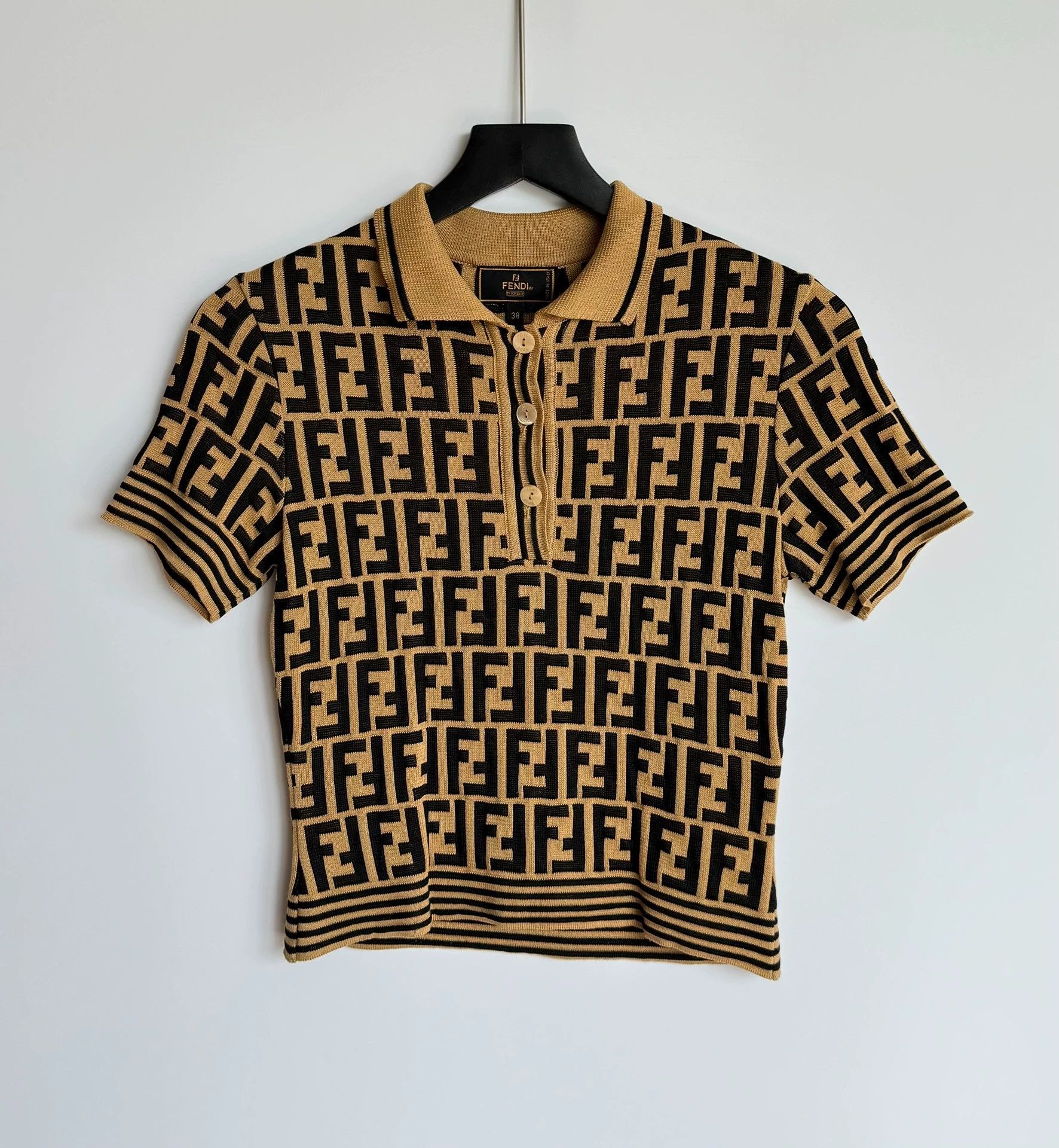 Fendi Fendi Full Print Logo Polo Shirt - Size 38 Size S / US 4 / IT 40 - 1 Thumbnail