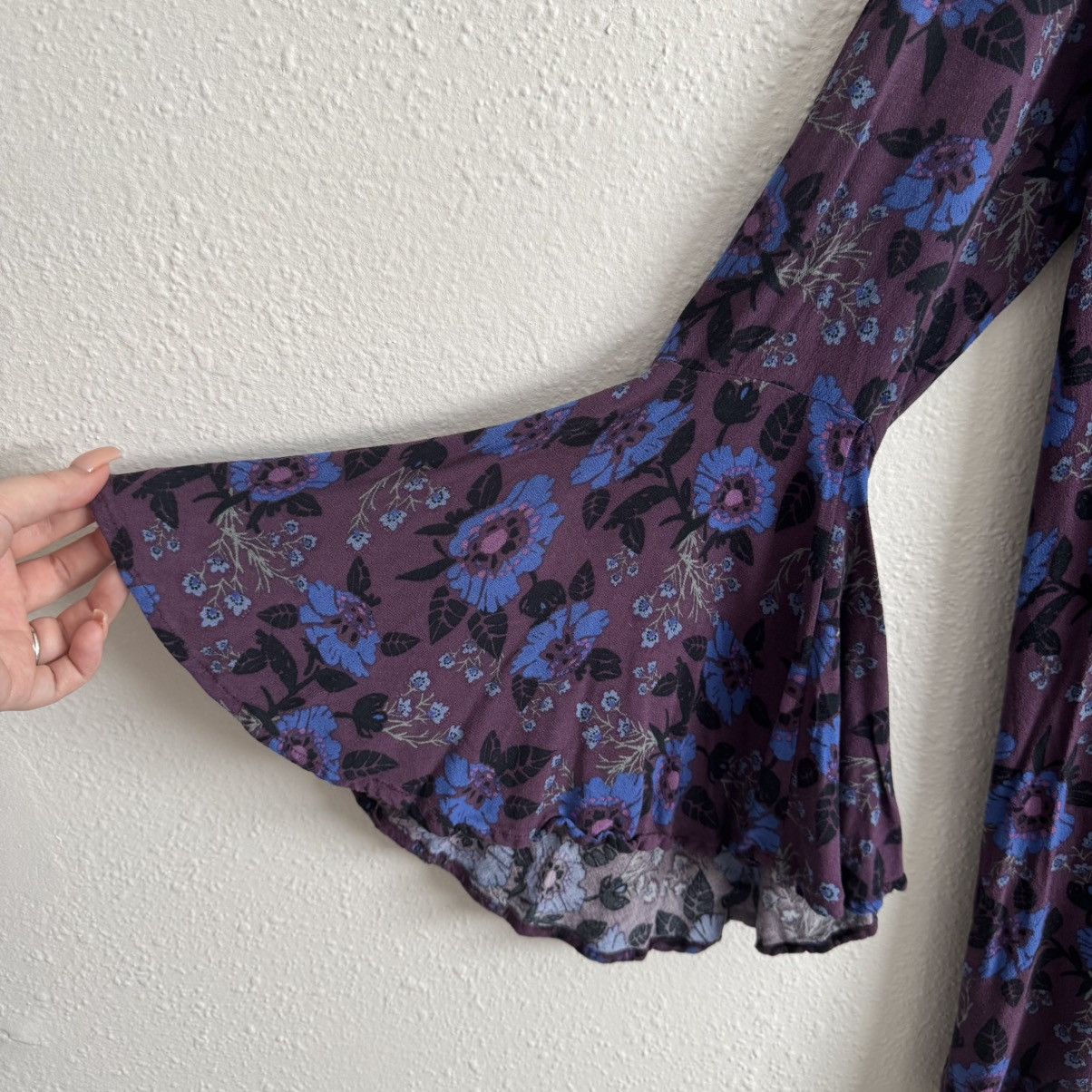 Free People FREE PEOPLE Purple Blue Boho Floral Mystery Tunic Blouse Size M / US 6-8 / IT 42-44 - 9 Thumbnail