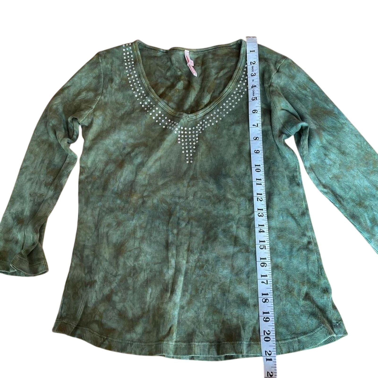 Other Y2K Women's Green Tie Dye Bedazzled 3/4 Sleeve Shirt sz XS Size XS / US 0-2 / IT 36-38 - 5 Thumbnail