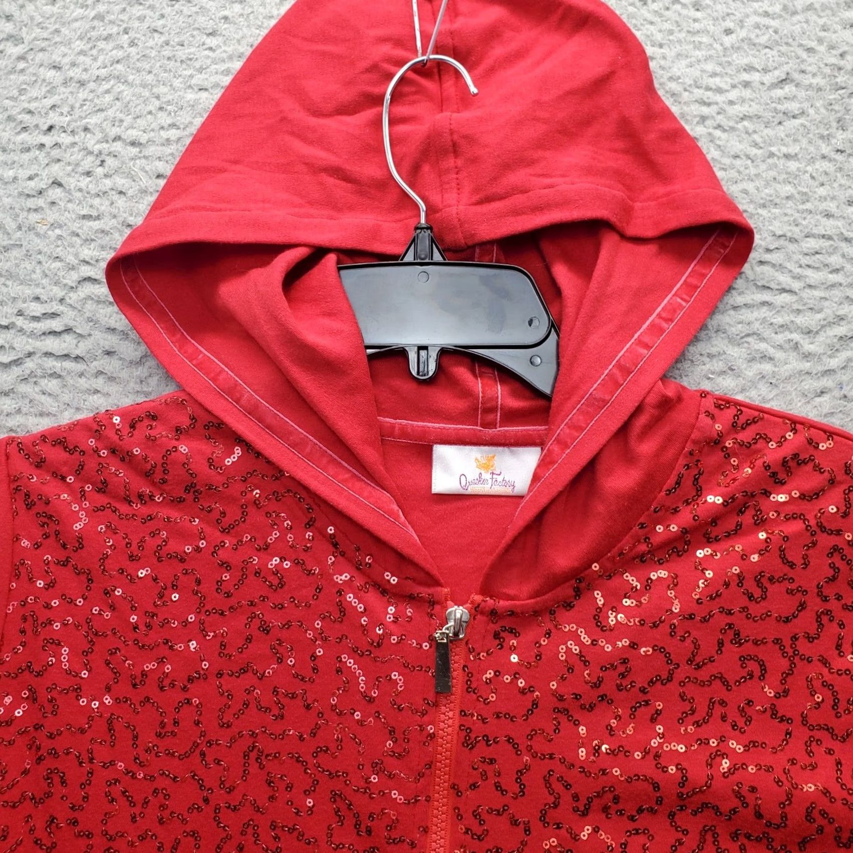 Quacker Factory Quacker Factory Full Zip Hoodie Women L Red Sequined Embellished Long Sleeve Size L / US 10 / IT 46 - 7 Thumbnail