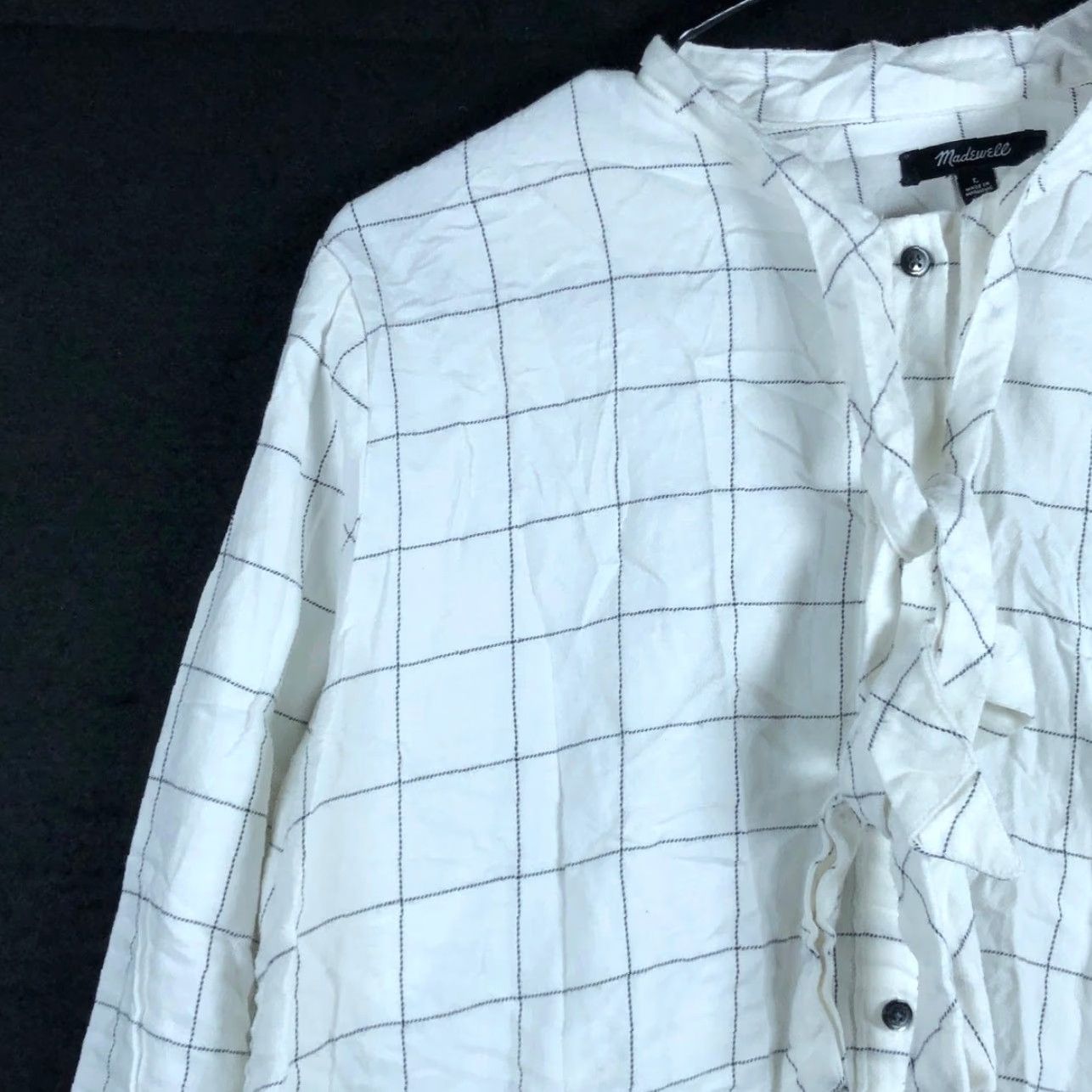 Madewell Madewell Blouse White Windowpane Plaid Front Tie 100% Cotton Large Size L / US 10 / IT 46 - 4 Thumbnail