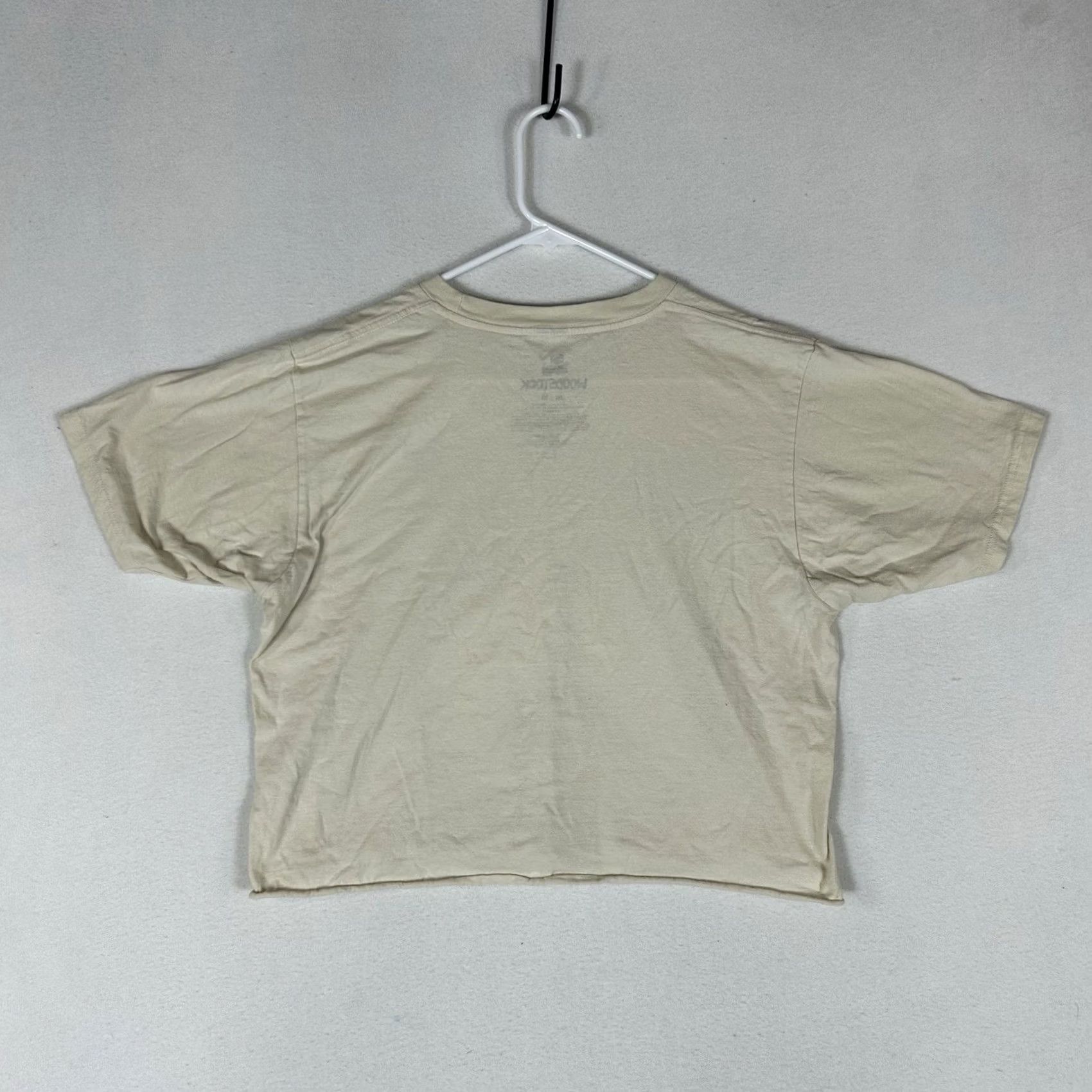 Vintage Woodstock Shirt Womens Medium Cropped Short Sleeve Beige Cotton T-Shirt Size M / US 6-8 / IT 42-44 - 4 Thumbnail