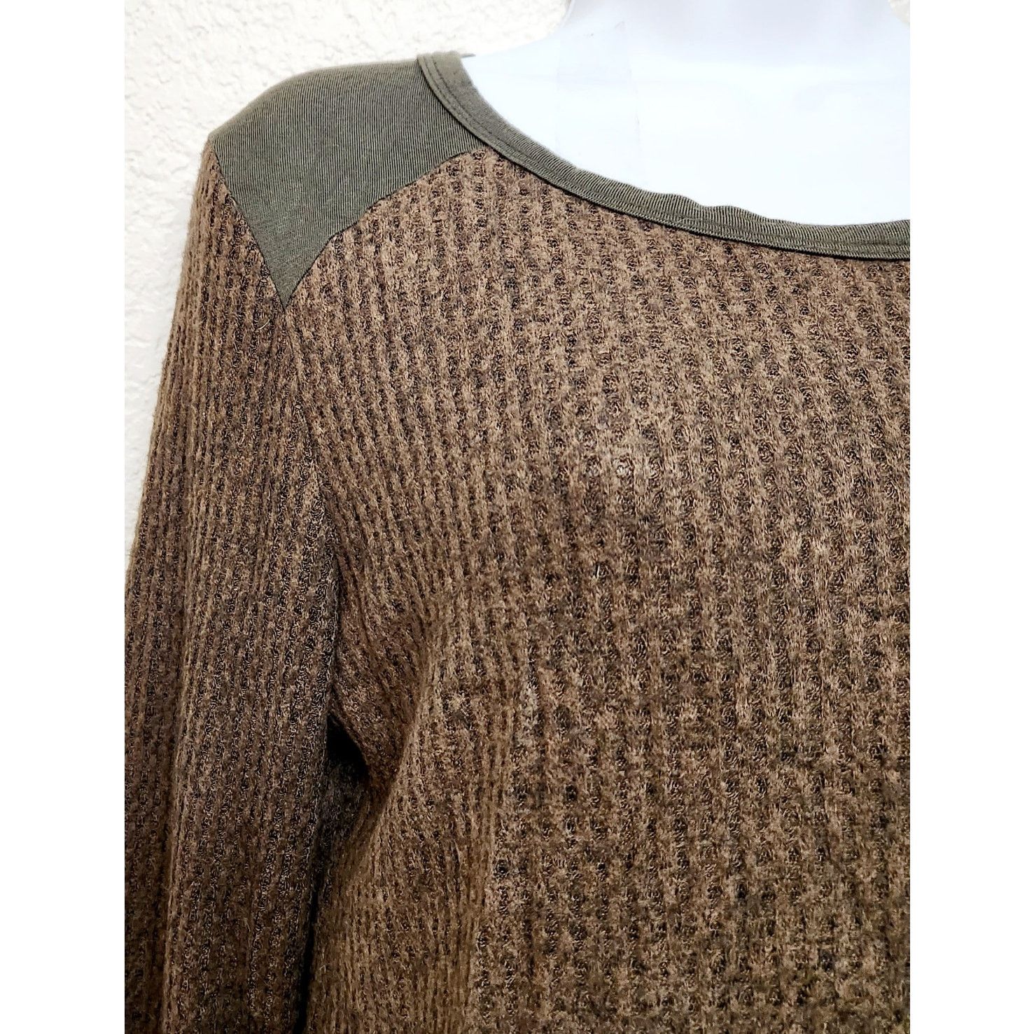 Other Mai Soli Brown Green Waffle Knit Contrasting Trim Top Large Size L / US 10 / IT 46 - 2 Thumbnail
