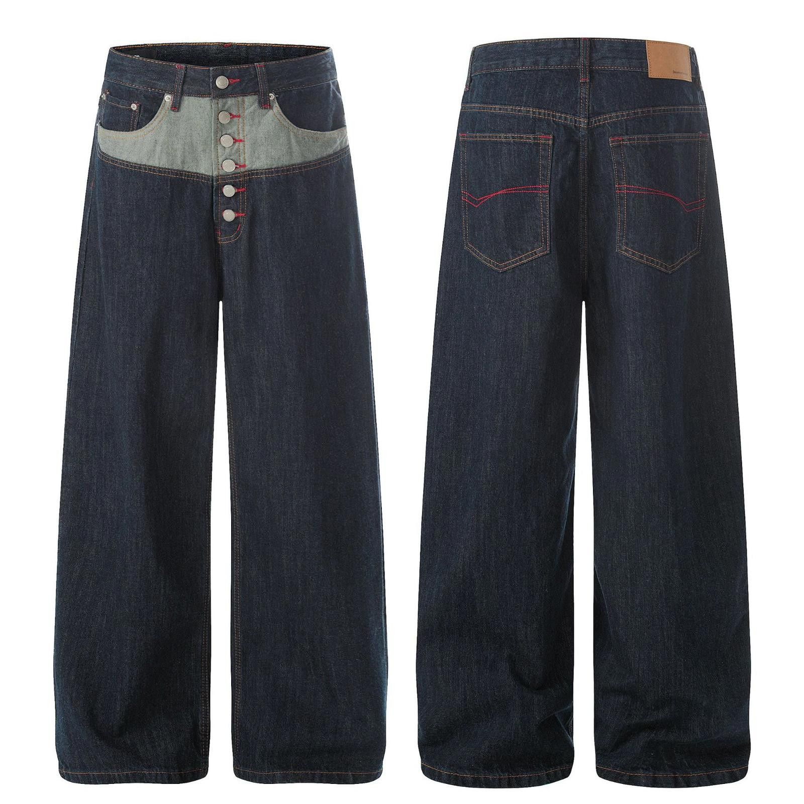 Jean Dark Blue Wide Leg Denim Jeans, High Waist Button Fly Size US 32 / EU 48 - 5 Thumbnail