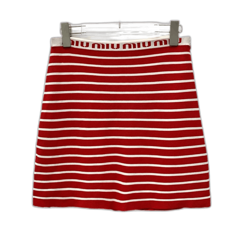Prada MiuMiu Striped Knit Skirt with Logo Detail -2505 Size US 42 / EU 58 - 1 Thumbnail
