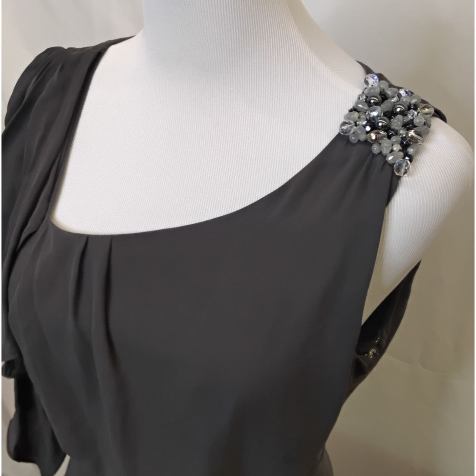 Other Cynthia Steffe Silk Dress Women's 4 Gray Asymmetric Bead NWT Size S / US 4 / IT 40 - 4 Thumbnail