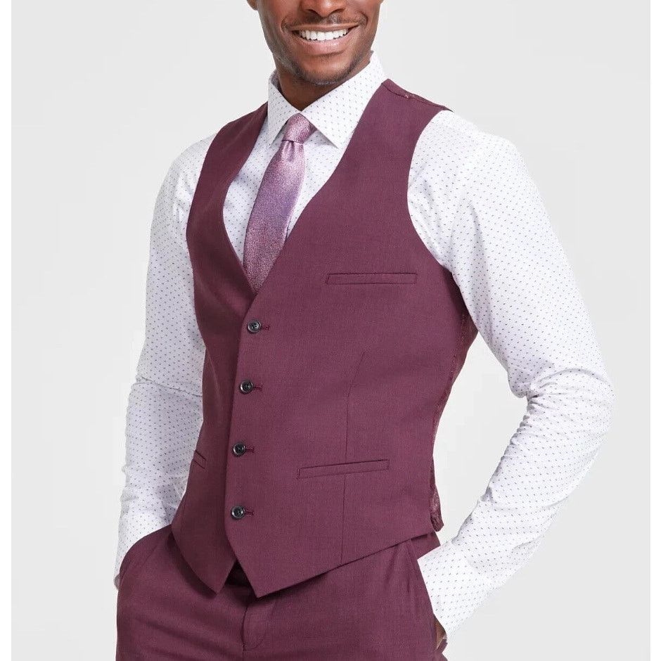 Bar III Bar III Men's Red Wool Classic Formal Slim Suit Vest Size XL Size 46R - 1 Thumbnail
