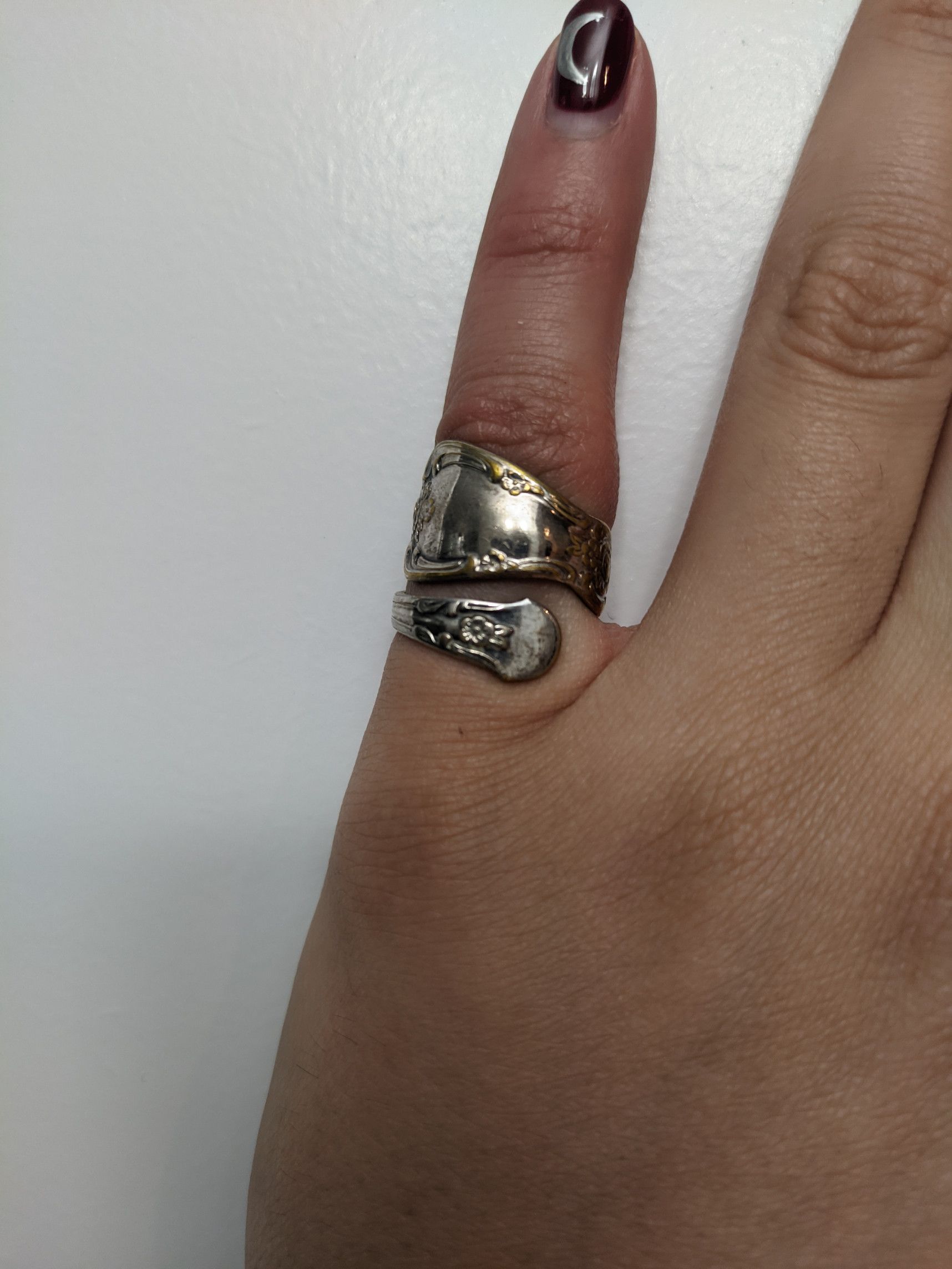 Sterling Silver Antique Silver (+Gold Plate) Spoon Ring Size ONE SIZE - 3 Thumbnail