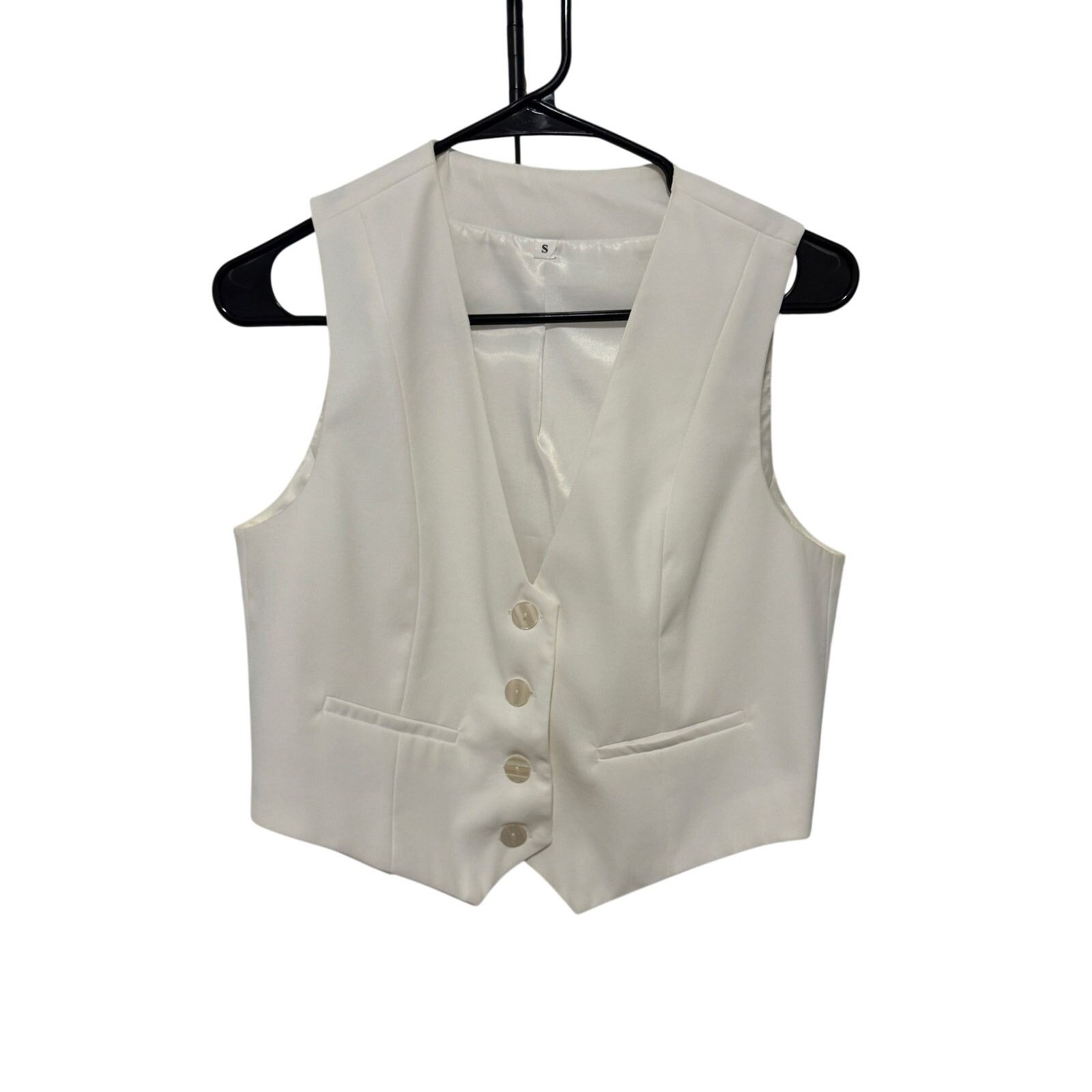 Other White Cropped VNeck Button Front Top Sleeveless Jacket Vest Size S / US 4 / IT 40 - 2 Thumbnail