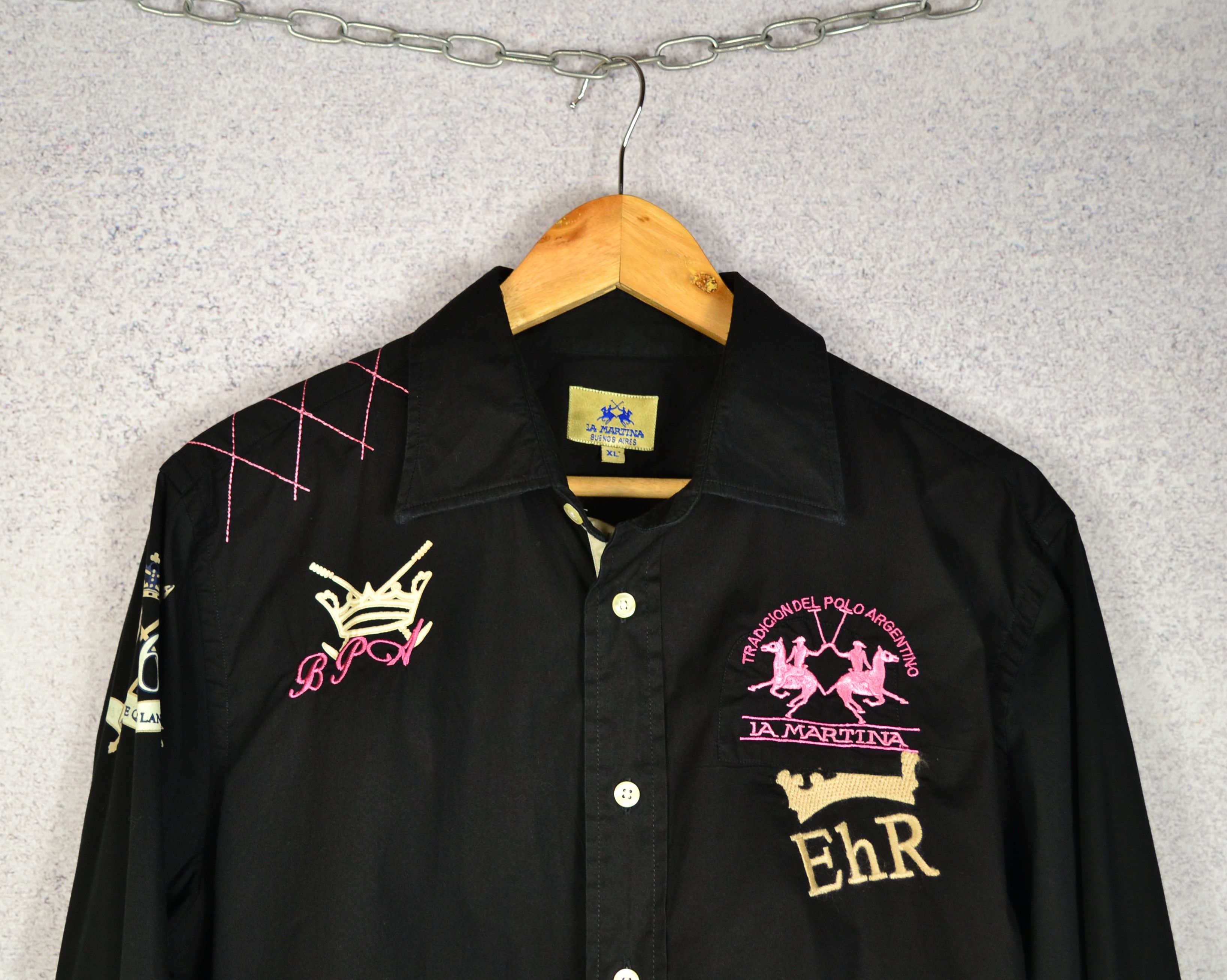 La Martina La Martina Queens Polo Society Black Long Sleeve Shirt Size US XL / EU 56 / 4 - 2 Thumbnail