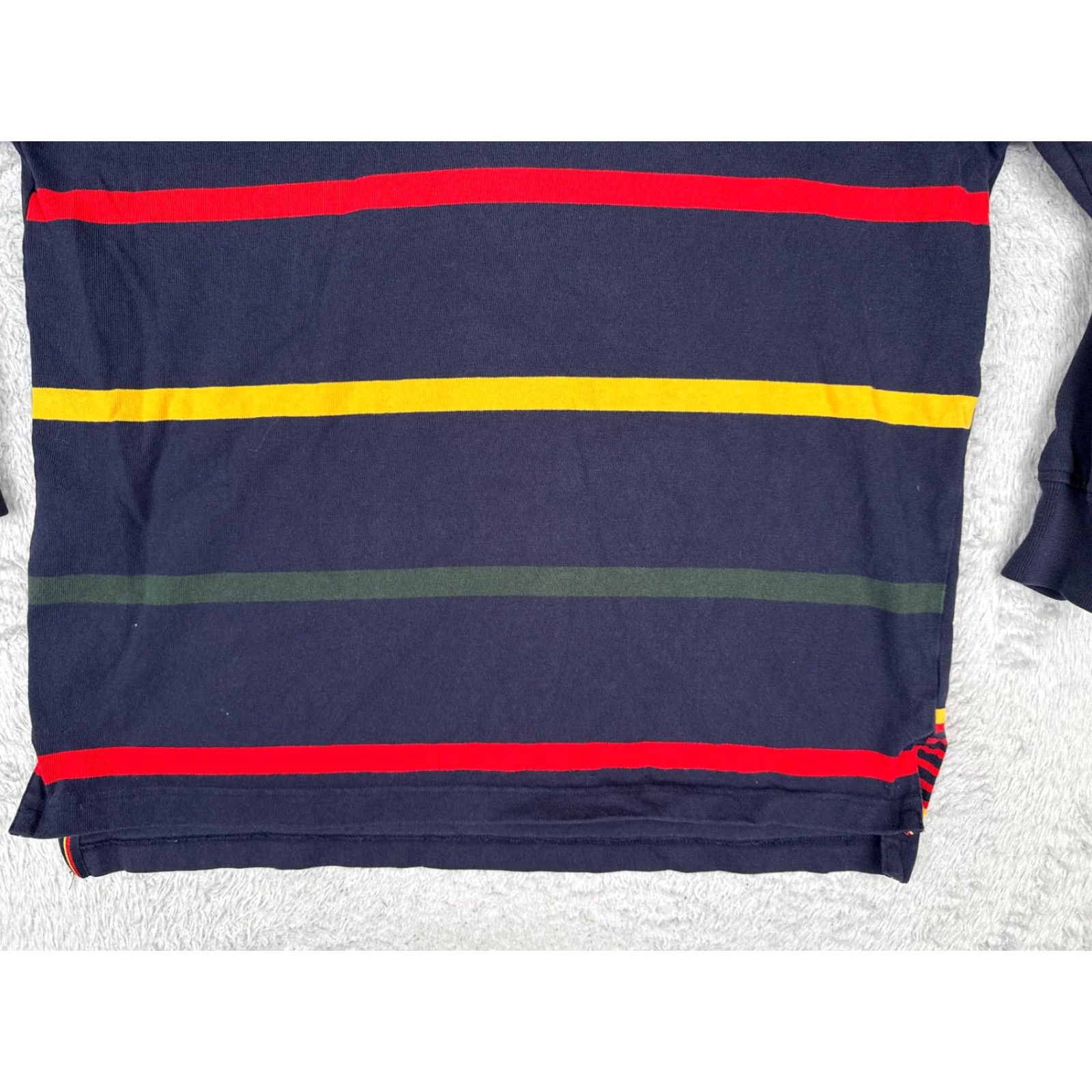 VINTAGE Tommy Hilfiger Polo Shirt Men Large Blue Stripe Long Sleeve Crest Shirt