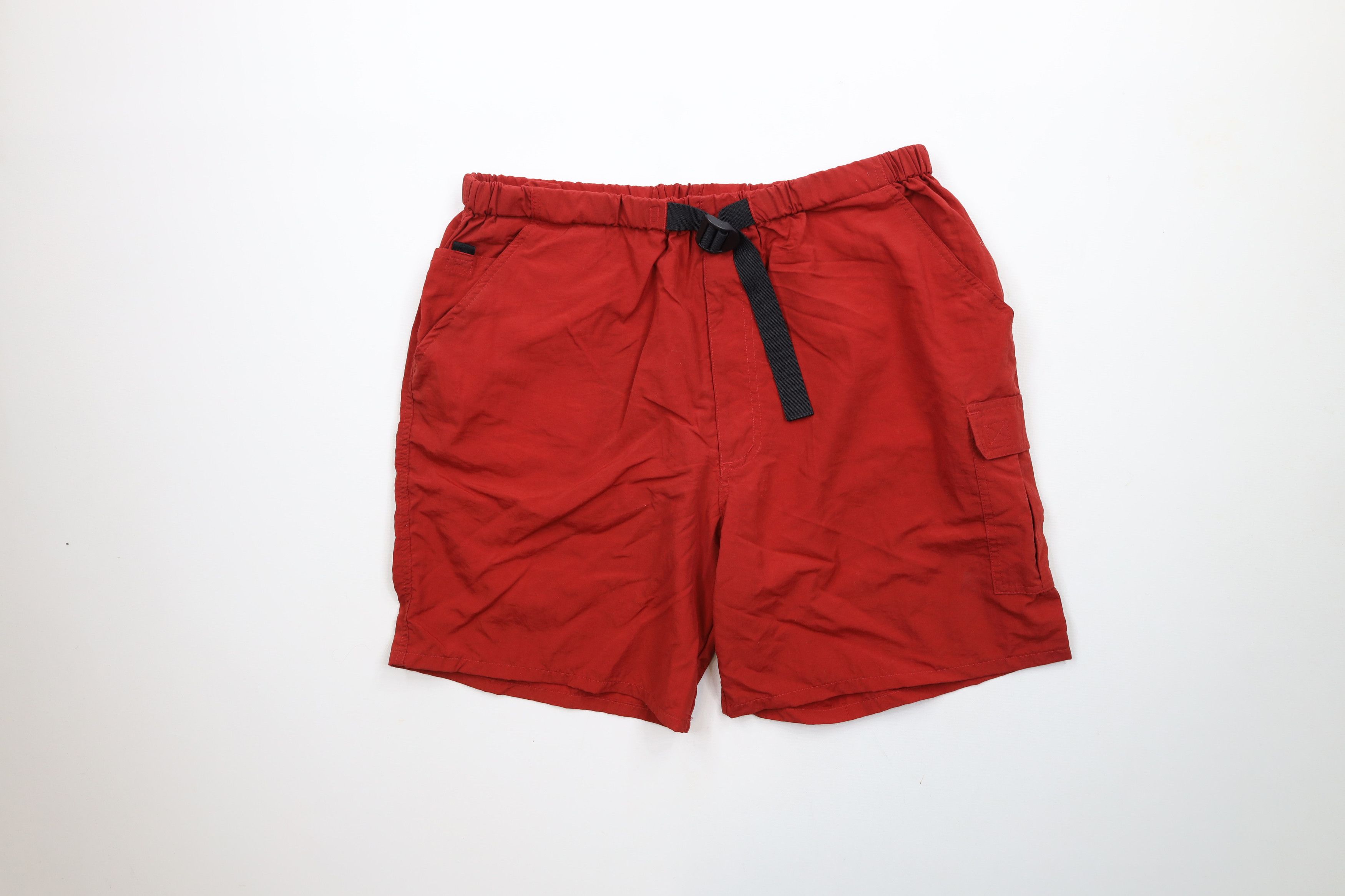 Vintage Vintage 90s Streetwear Belted Hiking Cargo Shorts Red Size US 34 / EU 50 - 1 Thumbnail