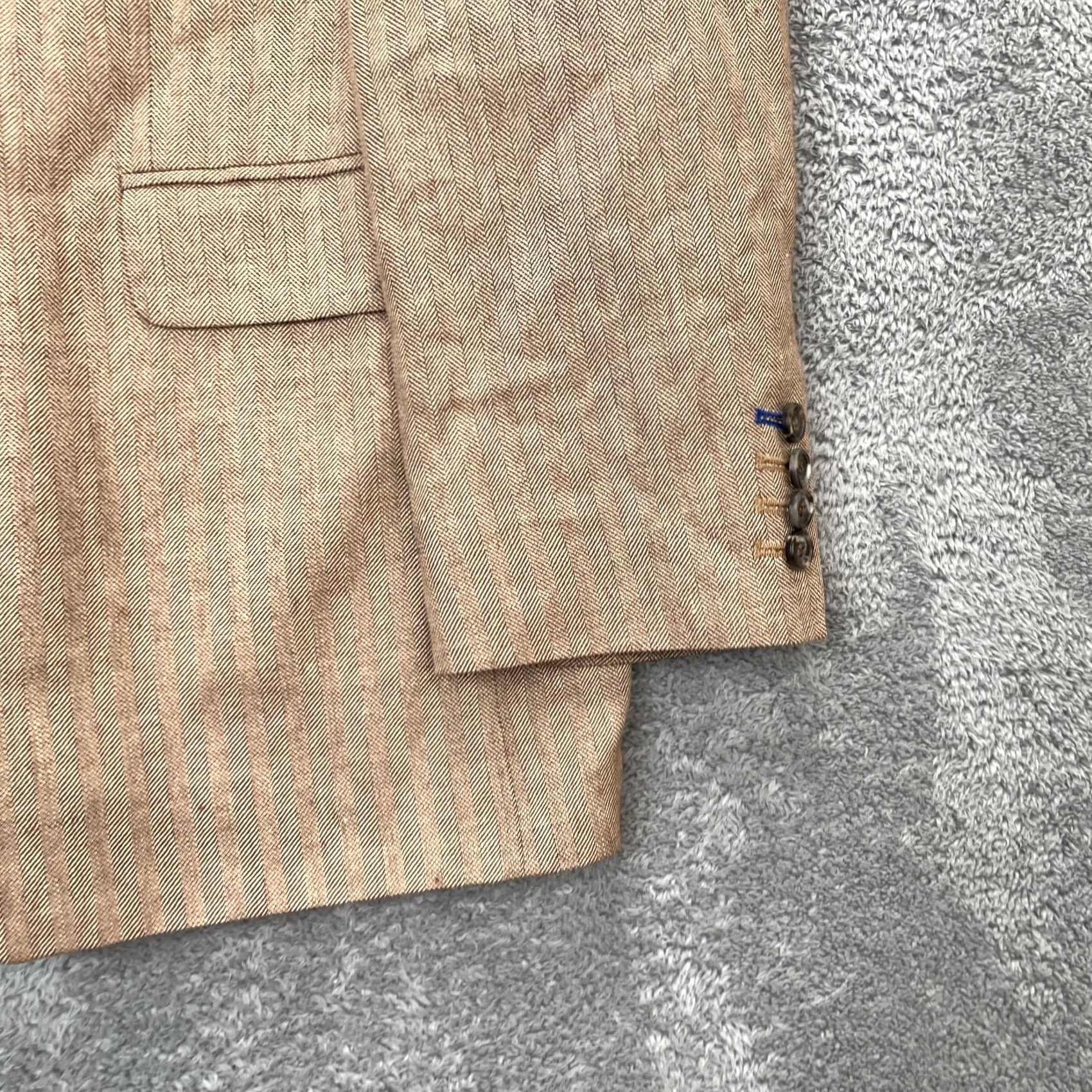 Boden Boden Blazer Jacket Mens 42R Brown Wool Linen Herringbone Single-Breasted Notch Lapel Modern Classic 3-Button Front 4-Button Sleeve Size 42R - 7 Thumbnail