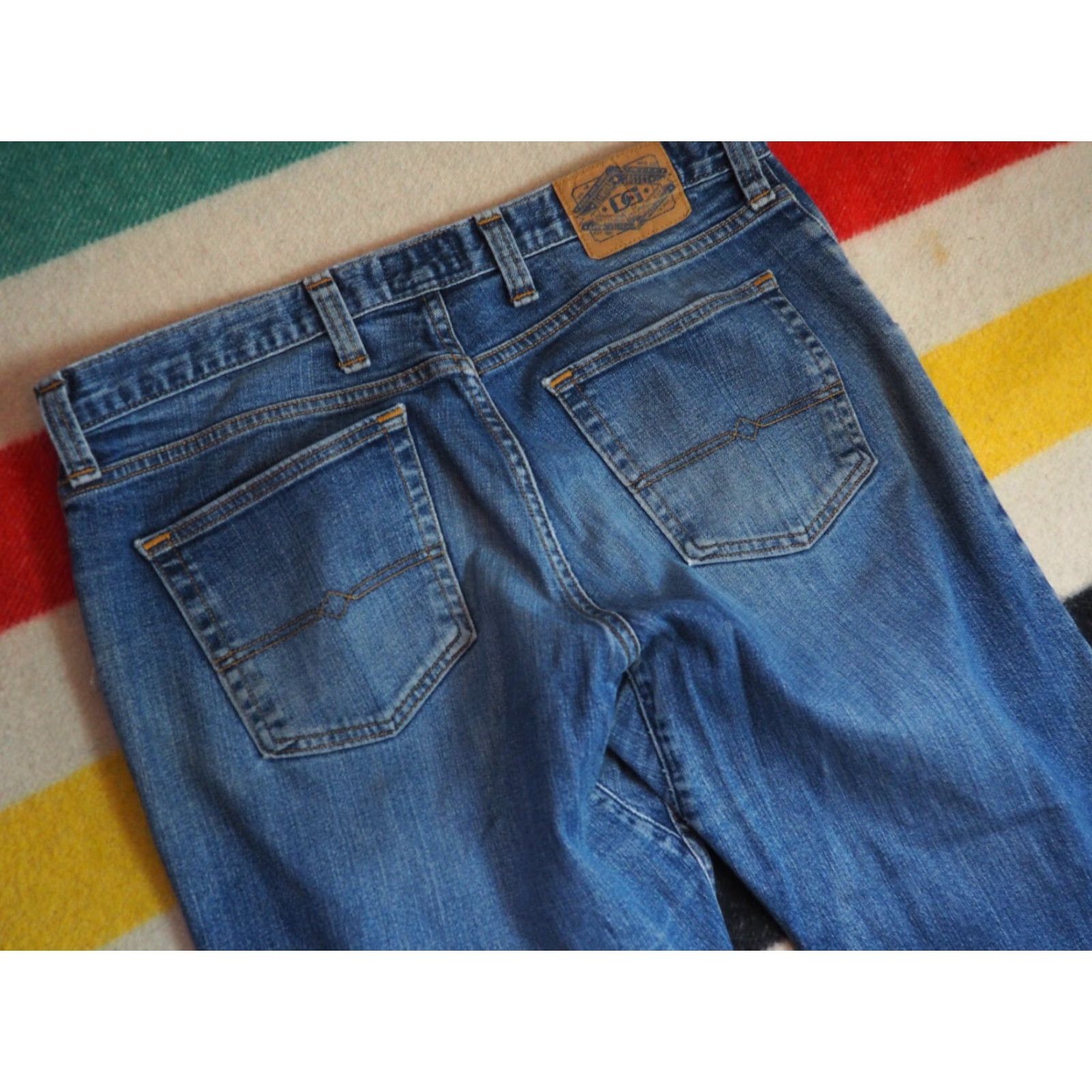 Denime VTG 90s Diamond Gusset Jeans Blue Denim 36x32 - Straight Leg - Faded Distressed Rockabilly USA 36 Mens Womens Boys Girls Size US 36 / EU 52 - 5 Thumbnail