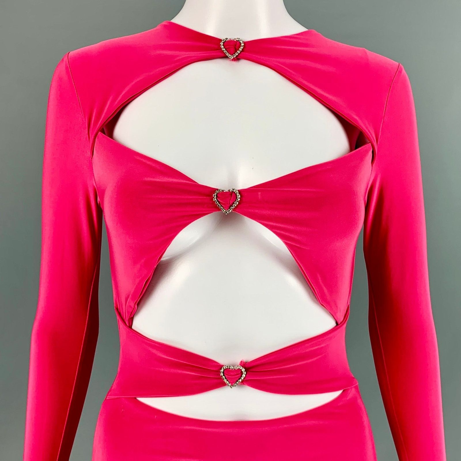 Other NO BRAND Size XS/S Pink Rhinestone Hearts Cut Out Mini Dress Size XS / US 0-2 / IT 36-38 - 2 Thumbnail