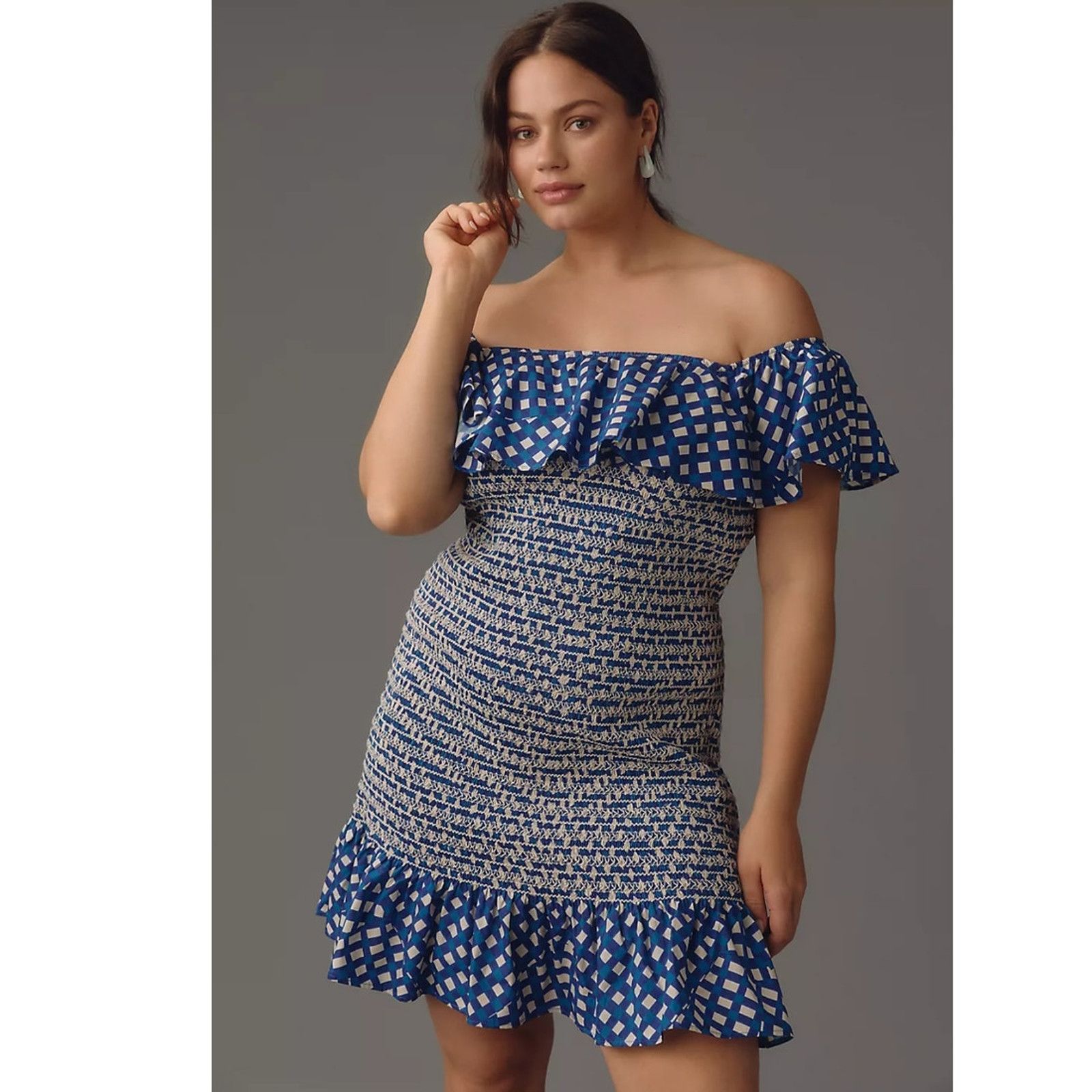 Anthropologie × Corey Lynn Calter NWT Off-The-Shoulder Smocked Mini Dress $198 XSP Size XS / US 0-2 / IT 36-38 - 6 Thumbnail