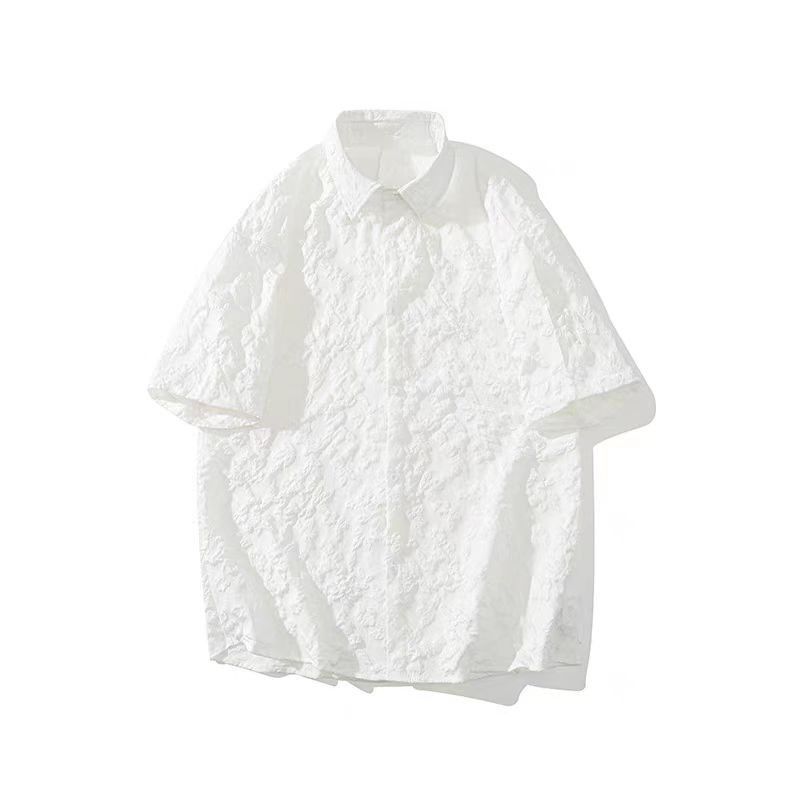image of Vintage Summer Fashion Casual Leaf Floral Shirt in White, Men's (Size Medium)