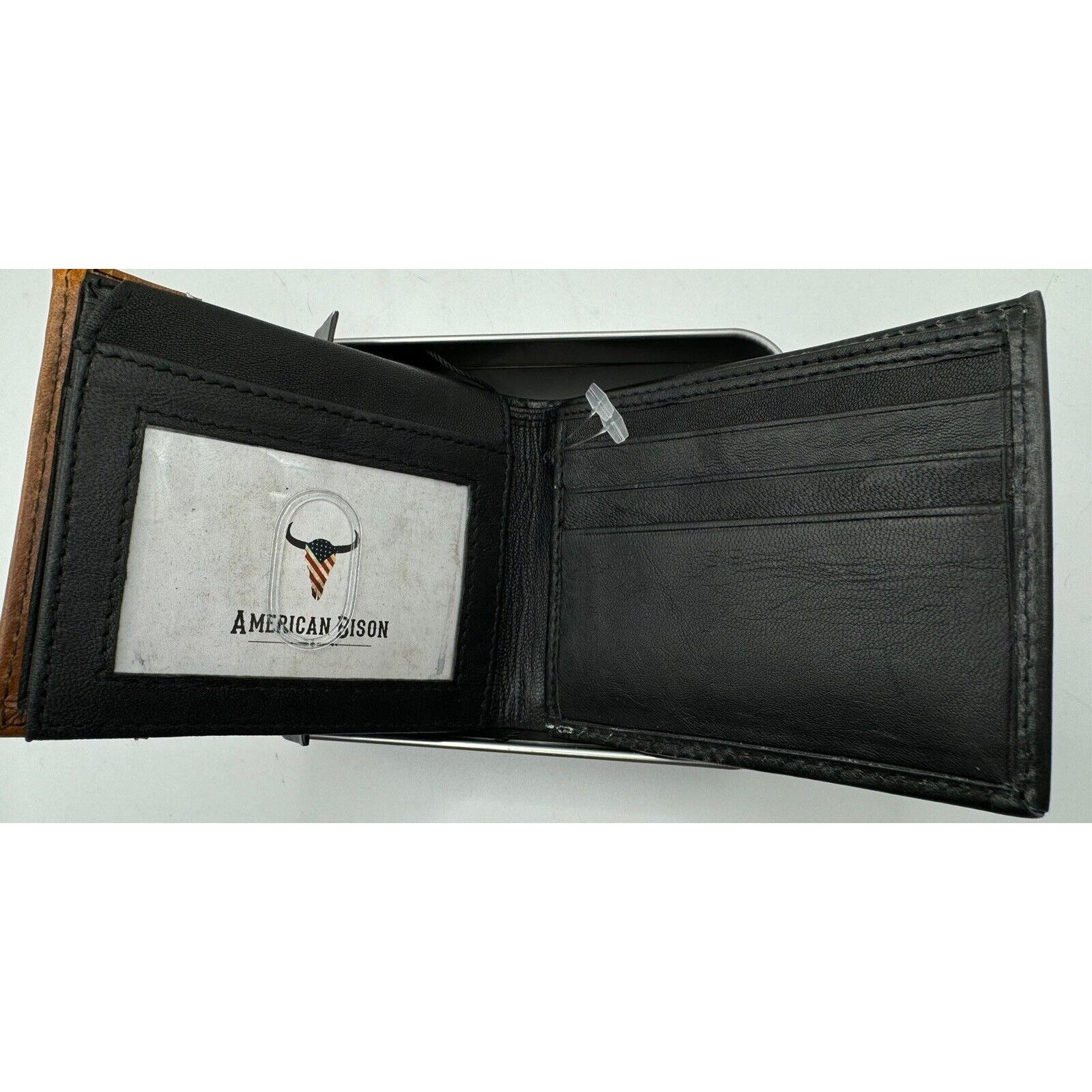 The Unbranded Brand AMERICAN BISON GENUINE LEATHER BLACK/BROWN MEN'S WALLET Size ONE SIZE - 3 Thumbnail
