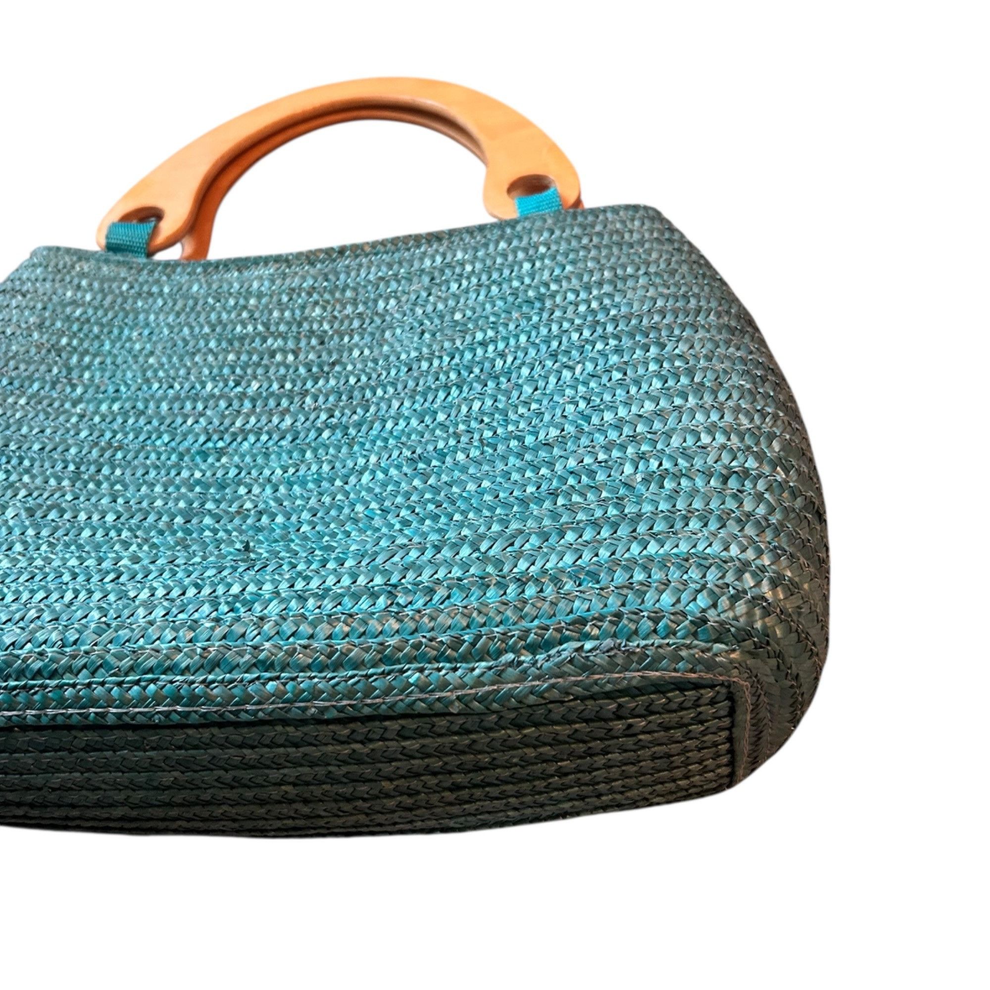 Vintage Vintage Jennifer Moore Turquoise Rattan Bamboo Shoots Purse Size ONE SIZE - 4 Thumbnail