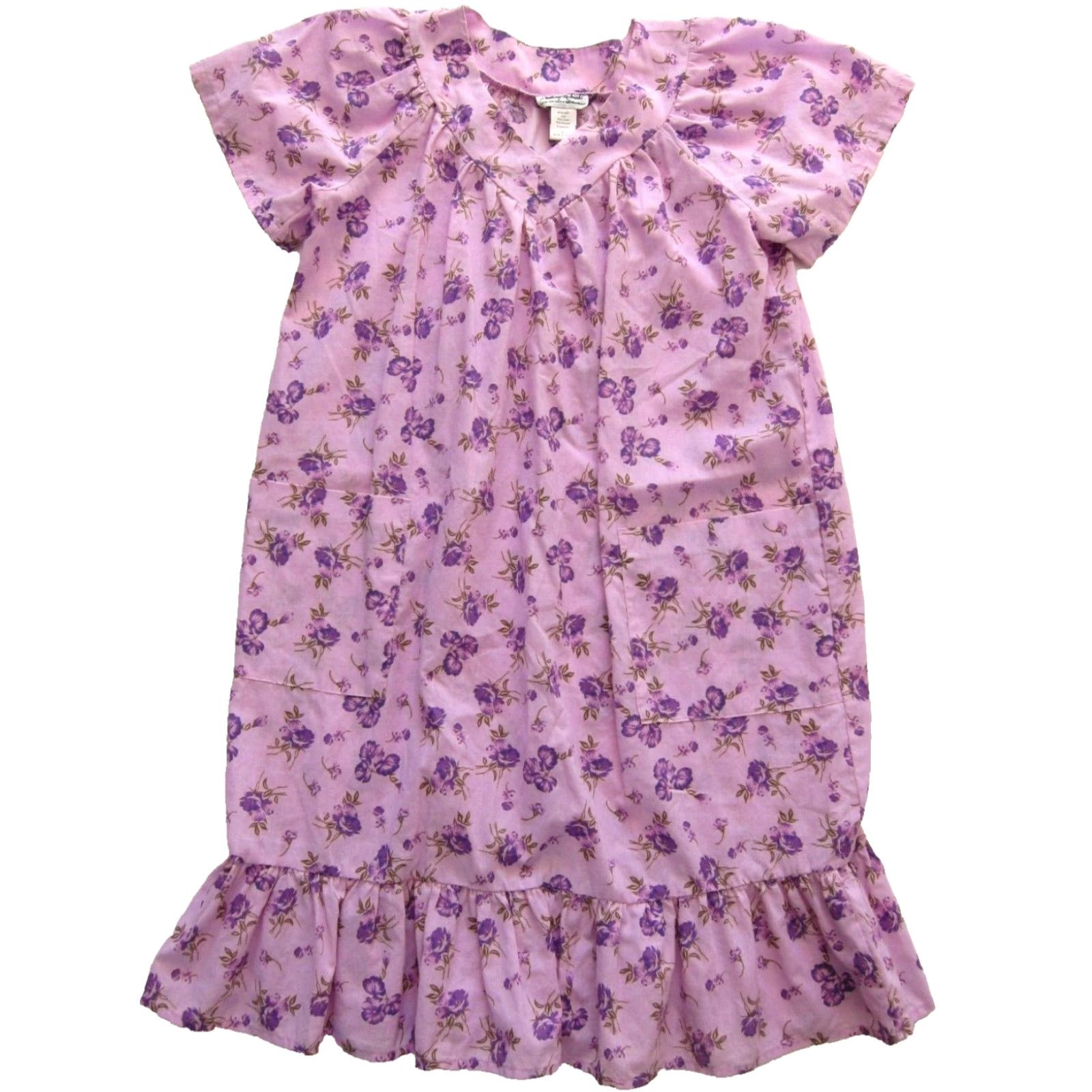 Vintage VINTAGE Anthony Richards Cotton Purple Floral Short Sleeve Pocket Muumuu House Dress MP Size 32" / US 10 / IT 46 - 2 Thumbnail