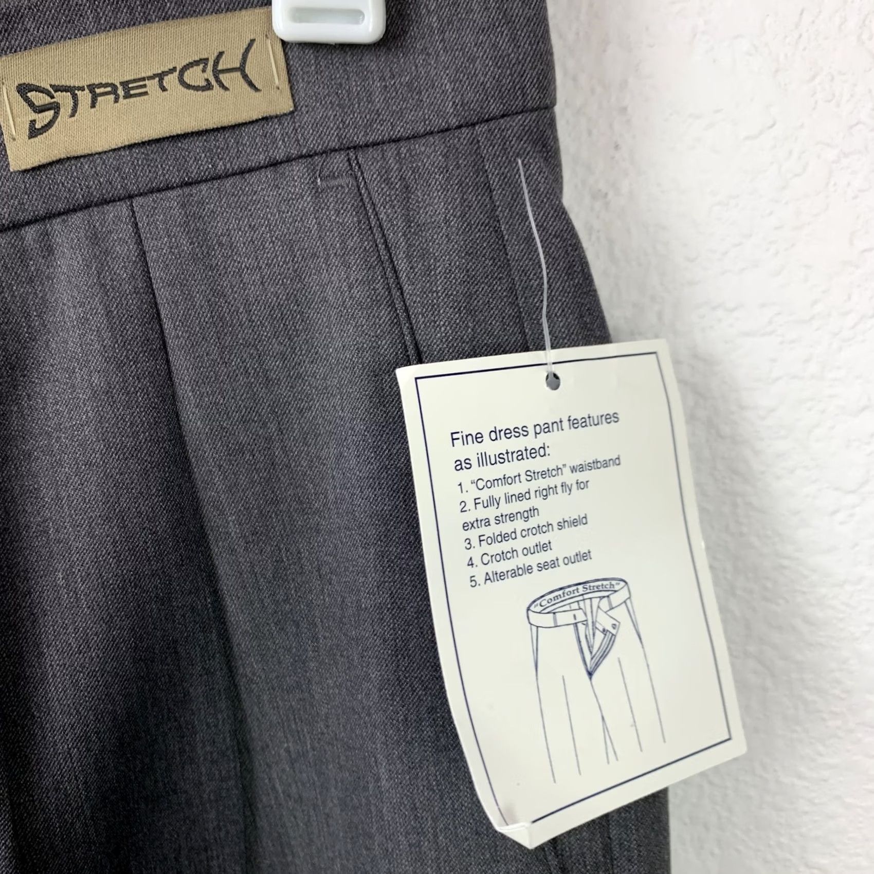 Vintage Haspel Men's Dress Pants Comfort Stretch Pleated 100% Wool Charcoal Gray 30R NWT Size US 30 / EU 46 - 4 Thumbnail
