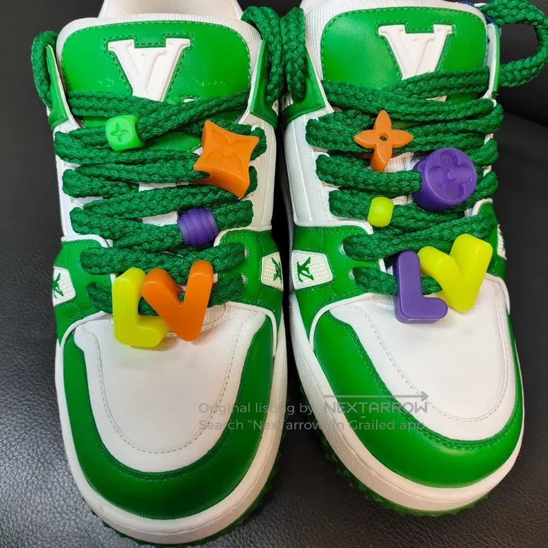 Louis Vuitton Louis Vuitton White and green small fat shoes Size US 7 / EU 40 - 6 Thumbnail