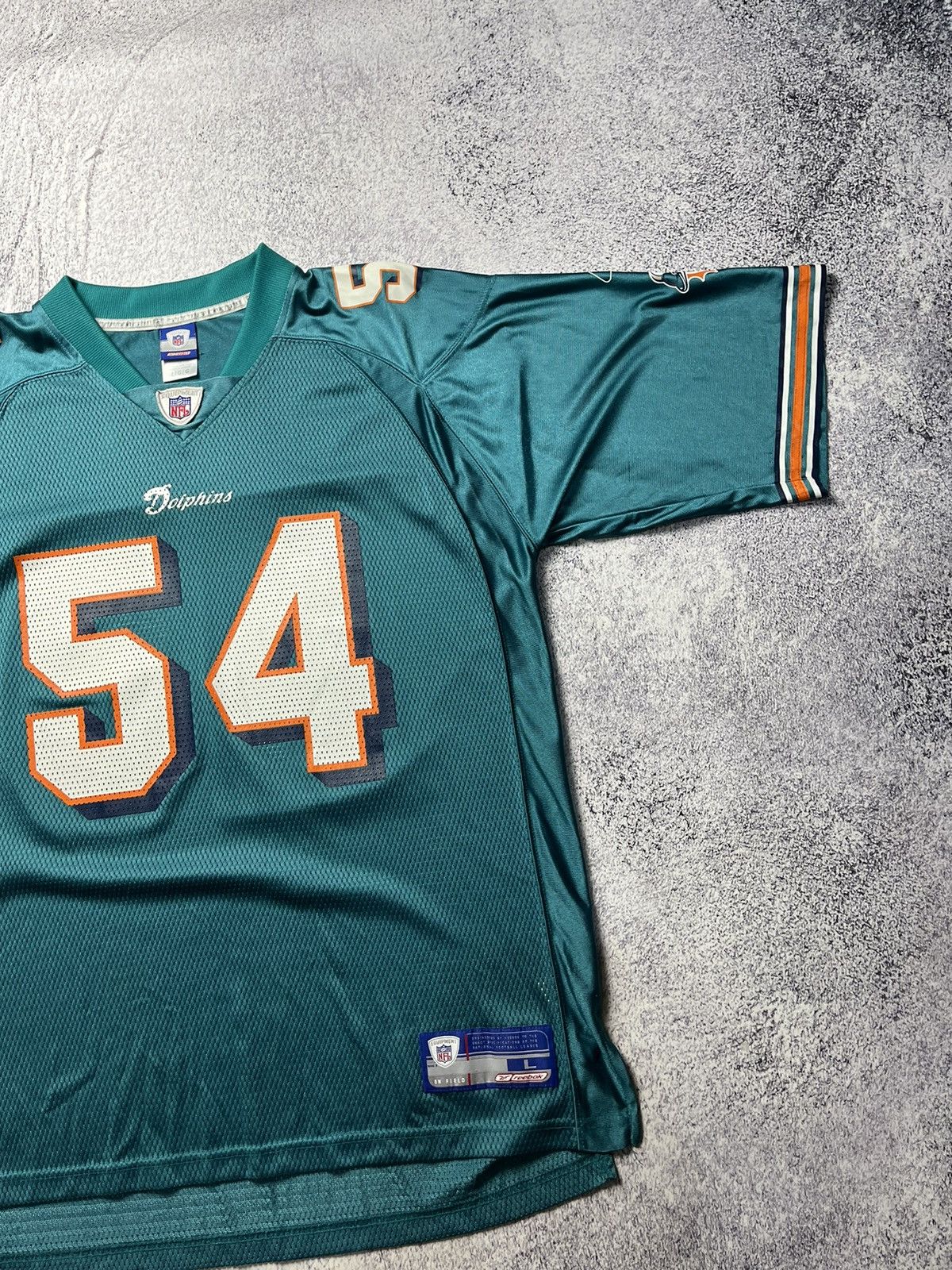 NFL Vintage REEBOK Miami Dolphins Thomas #54 Teal NFL Jersey Size US L / EU 52-54 / 3 - 4 Thumbnail