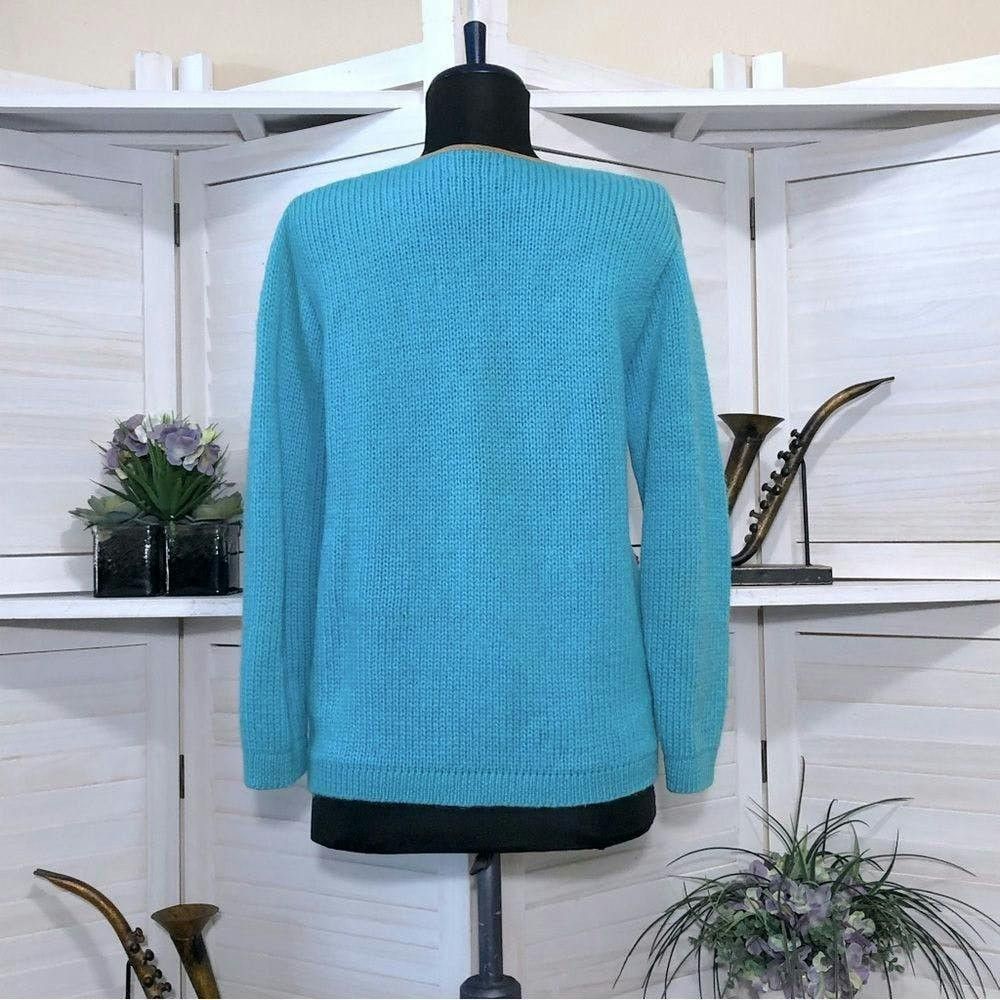 Vintage Vtge 80s pink daisies buttons teal blue granny cardigan M Size M / US 6-8 / IT 42-44 - 2 Thumbnail