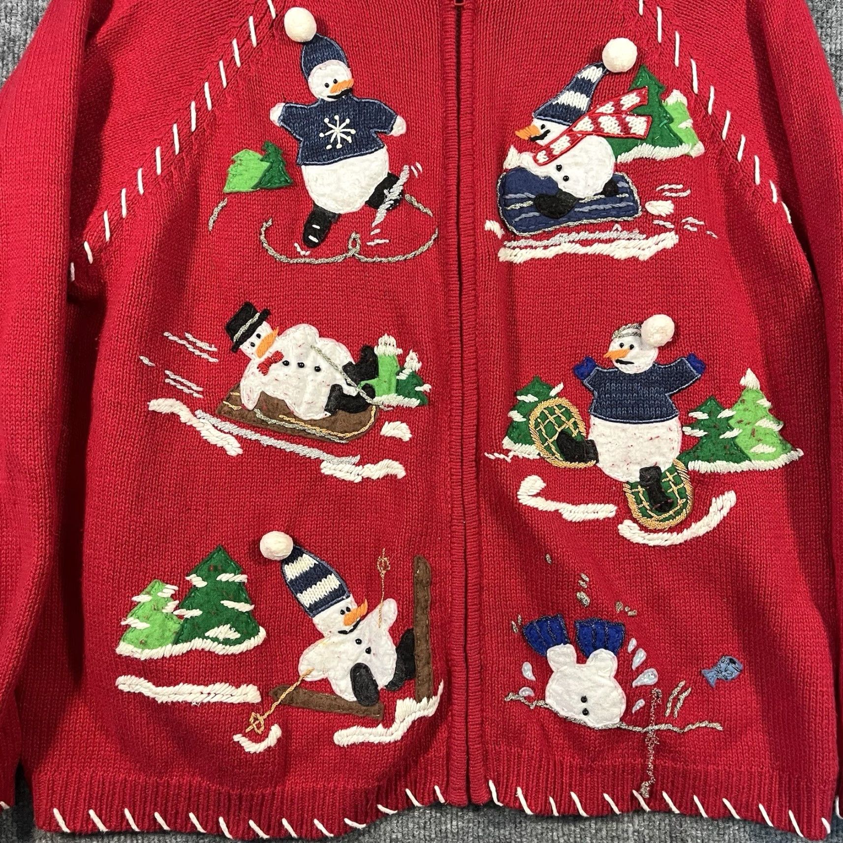 Vintage VINTAGE Tiara International Cardigan Sweater Red L Women Christmas 90s Beaded Embroidered Sequin Graphic Print Knitted Knit Cotton Ramie Other Fiber Size L / US 10 / IT 46 - 2 Thumbnail