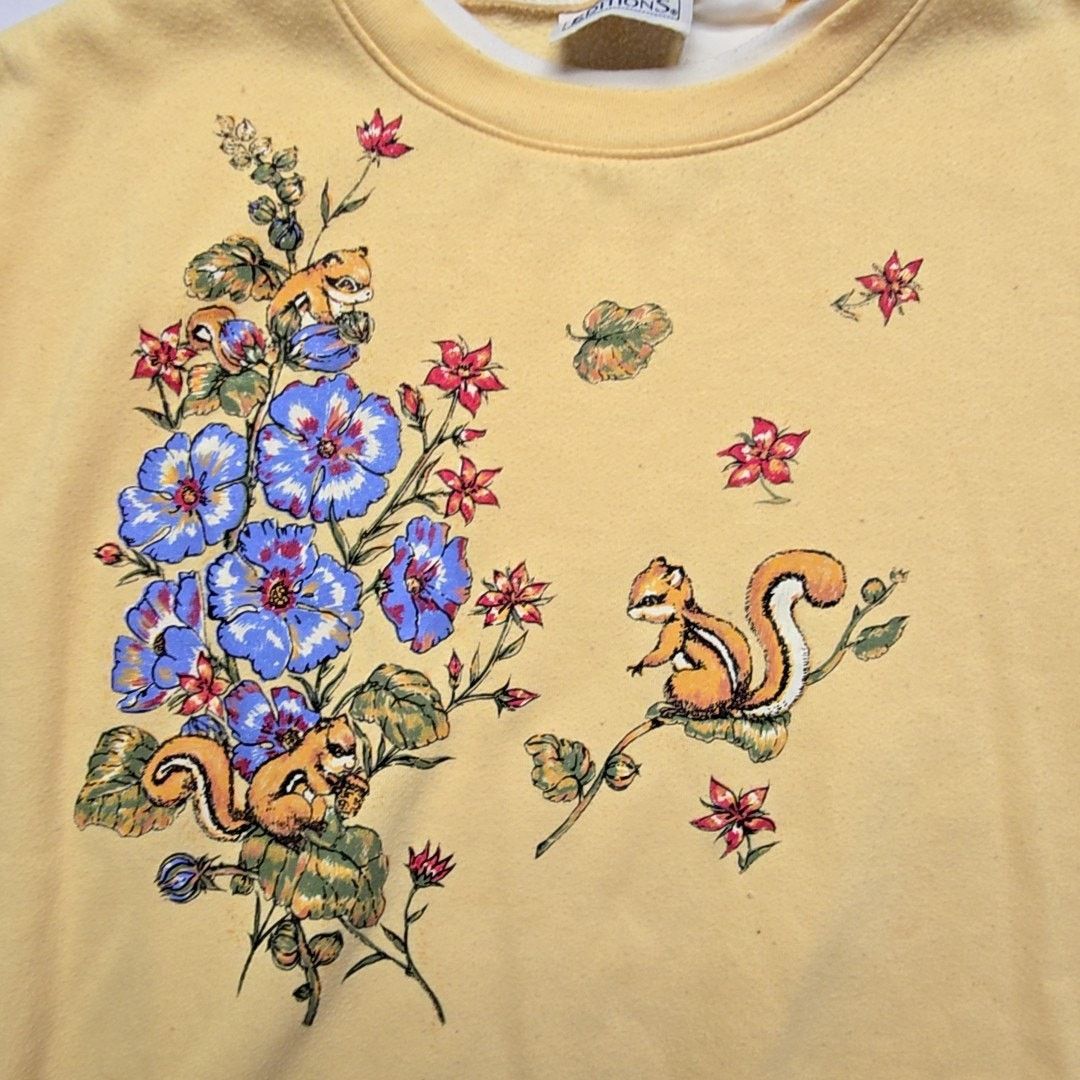 Vintage Vintage Squirrel Spring Floral Sweatshirt Yellow Graphic L Size L / US 10 / IT 46 - 8 Thumbnail