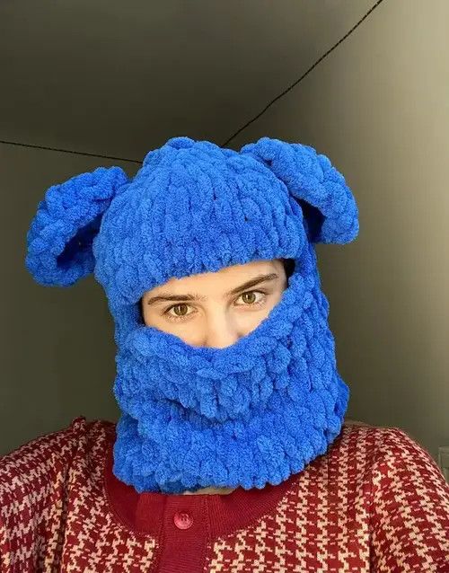 Anime × Aran Isles Knitwear × Handmade Handmade Knitted Balaclava Teddy Bear Bunny Style 205w39nyc Size ONE SIZE - 4 Thumbnail