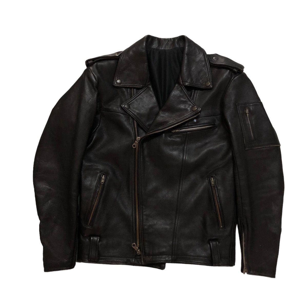 Japanese Brand 🔥VINTAGE LEATHER JACKET BIKER DOUBLE COLLAR ISSEY MIYAKE Size US M / EU 48-50 / 2 - 1 Thumbnail