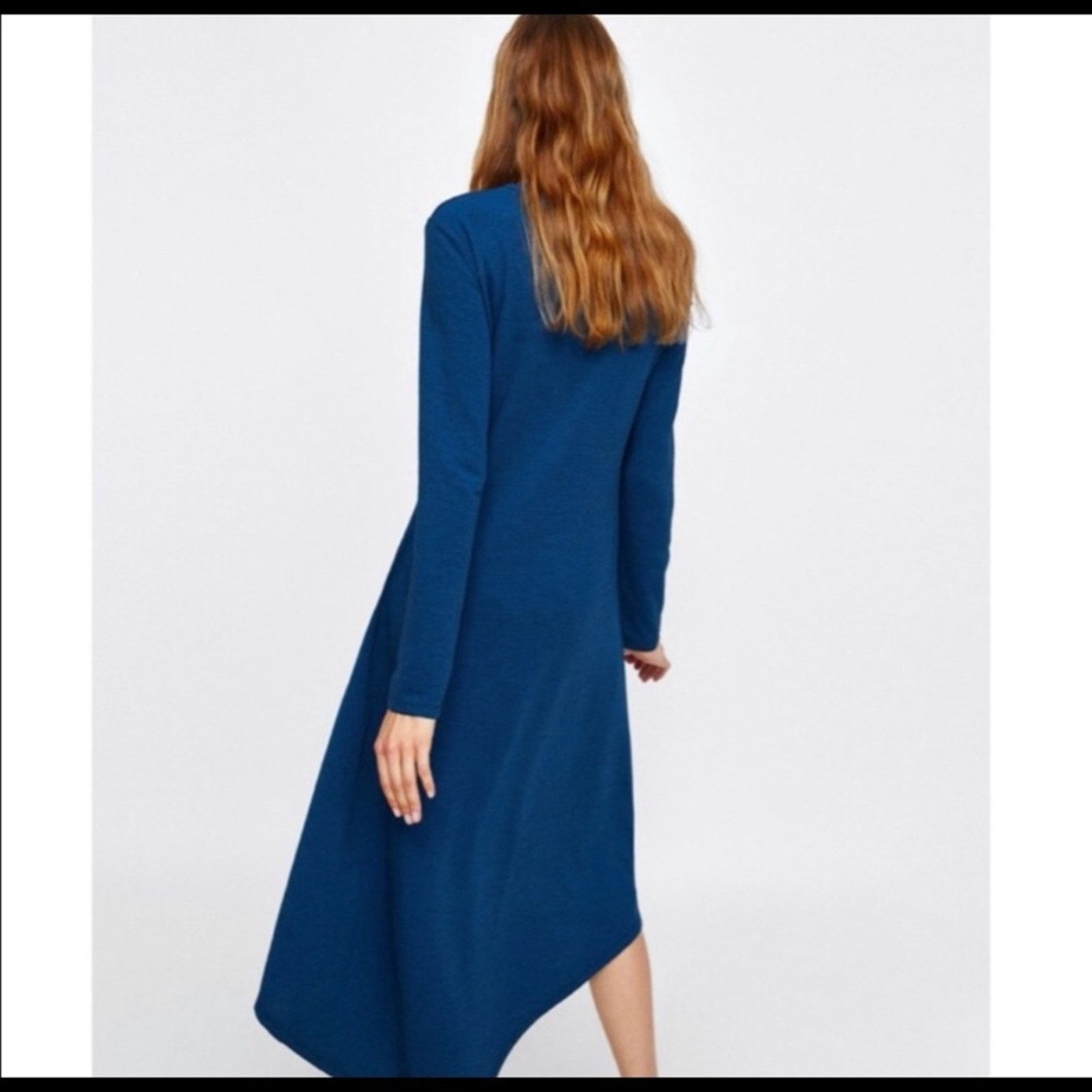 Zara Zara Blue Textured Asymmetrical Midi Dress - Size Small Size S / US 4 / IT 40 - 3 Thumbnail