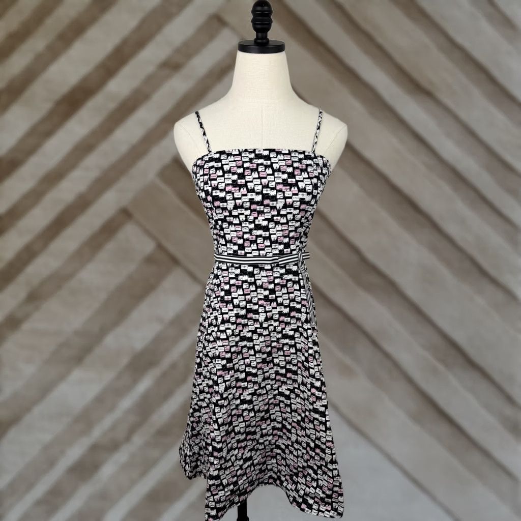 Vintage VINTAGE Byer Too Dress Womens XS 90s A-Line Sundress White Novelty Print Bow Spaghetti Strap Knee Length Size XS / US 0-2 / IT 36-38 - 1 Thumbnail