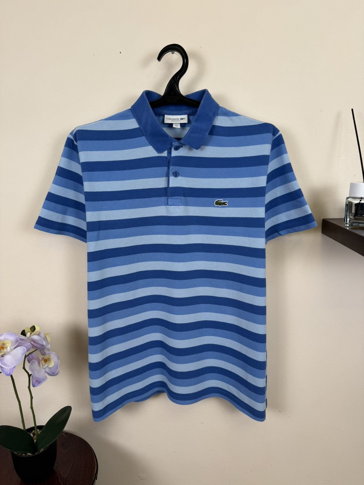Other 🇫🇷 Lacoste Polo T shirt Striped Blue Sz L Luxury Casual Size US L / EU 52-54 / 3 - 3 Thumbnail