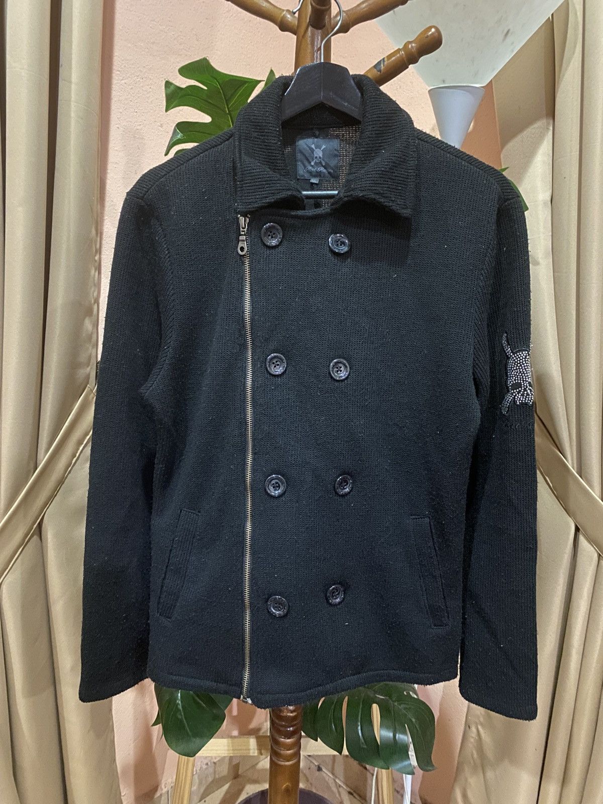 RATS JAPAN × Roen Rat Roen Japan Black Asymmetrical Knit DoubleBreasted Jacket Size M / US 6-8 / IT 42-44 - 10 Thumbnail