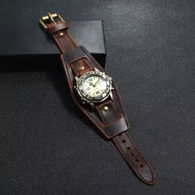 Jewelry Round Quartz Watch With Leather Band Size ONE SIZE - 3 Thumbnail