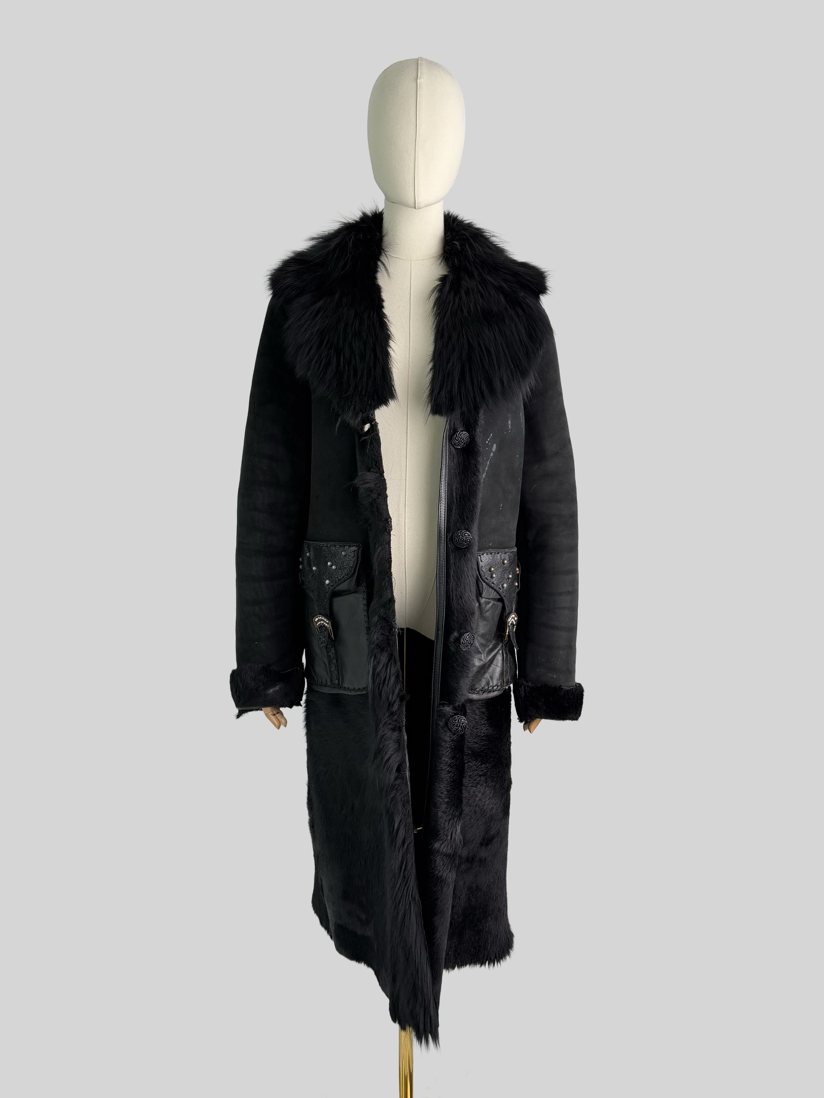 Vintage Vintage Shearling Leather Long Winter Coat Y2K Gothic Size M / US 6-8 / IT 42-44 - 3 Thumbnail