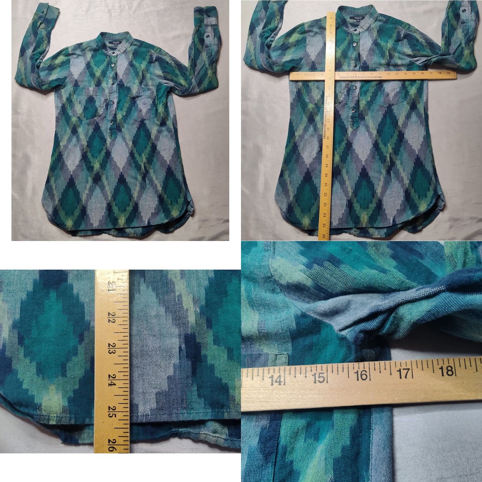 Madewell MADEWELL Women XS Green Abstract 1/2 Button Pullover Peasant Top Blouse Tunic Shirt Womens XS Green Abstract 1/2 Button Pullover Peasant Top Size XS / US 0-2 / IT 36-38 - 8 Thumbnail